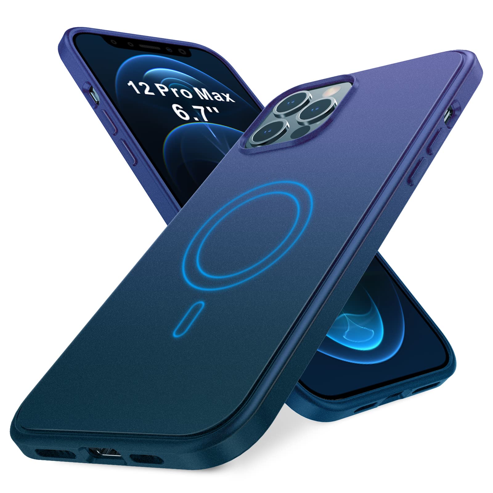 SUPERONE Magnetic Gradient Case for iPhone 12 Pro Max with MagSafe Charging | Military-Grade Shockproof & Anti-Scratch Protective Cover | 6.7 Inch Blue | Perfect for Work, Travel & Outdoor Activities