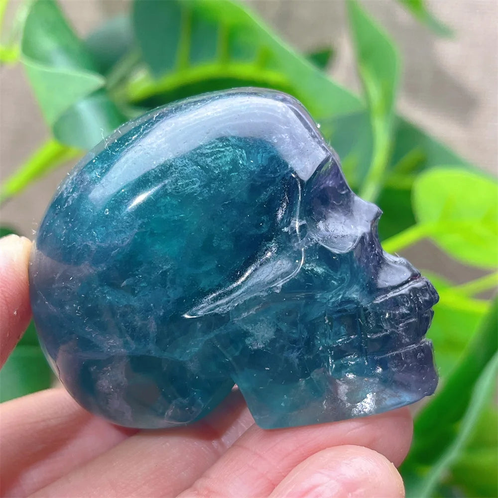 Natural Green and Purple Fluorite Crystal Skull Carving - Healing Stone, Quartz Mineral Gemstone for Spiritual Crafts, Home Decor, Meditation & Energy Work