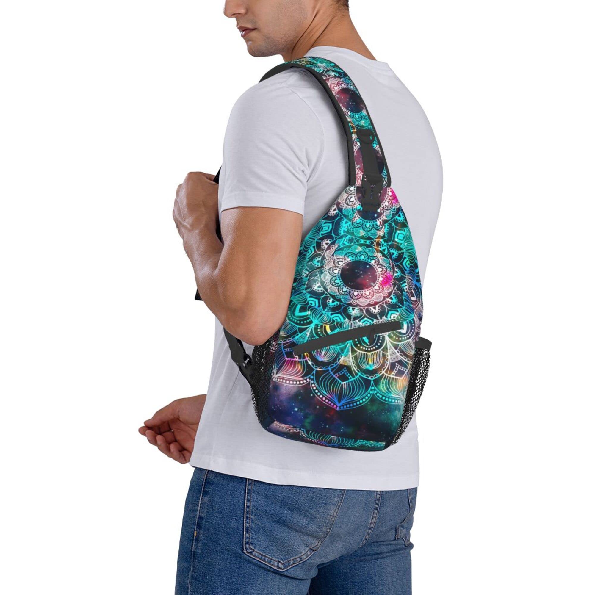 Unisex Sling Bag for Women & Men - Lightweight Crossbody Backpack for Hiking, Travel & Daily Use | Multipurpose Chest Shoulder Bag with Galaxy Mandala Design | Perfect for Outdoor Adventures, Commuting & Casual Wear
