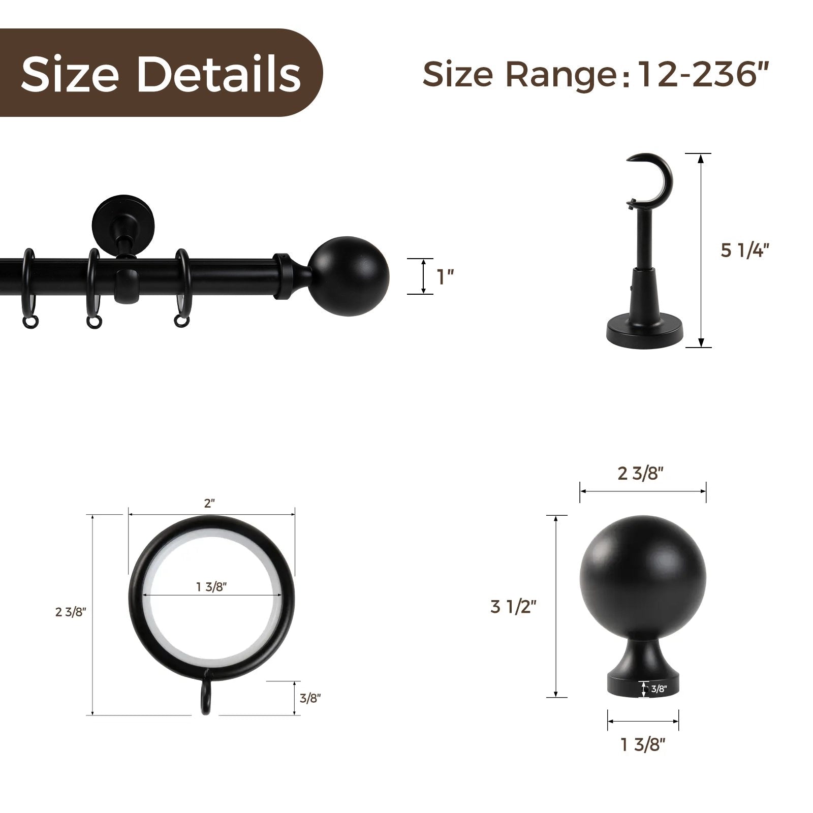 Kelvin Single Window Curtain Rod - Adjustable Tension Rod for Windows, No Drill Easy Installation, Perfect for Bedroom, Living Room & Kitchen Decor