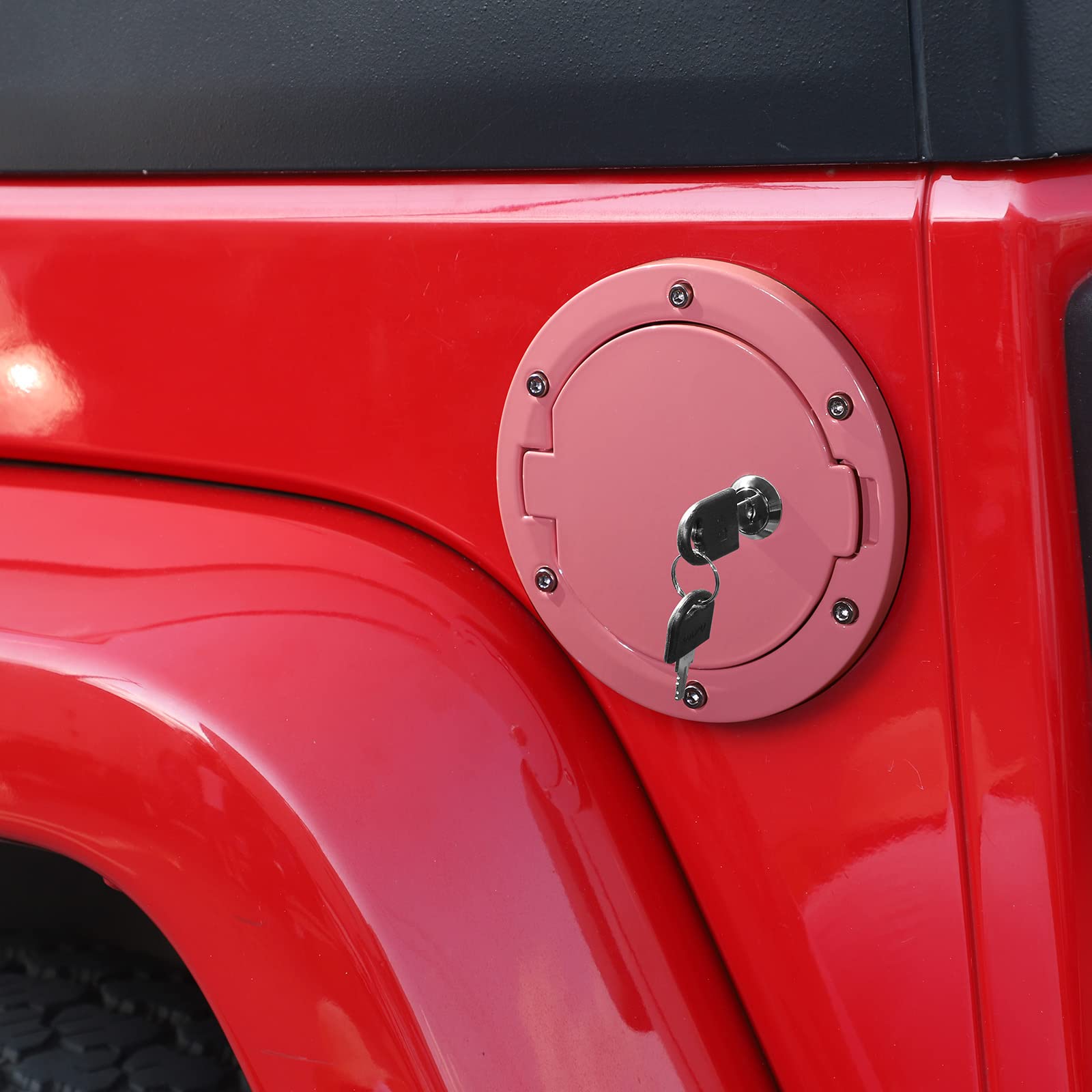 JeCar Fuel Filler Door Locking Gas Cap Cover - Compatible with Jeep Wrangler 2007-2018 JK & Unlimited Models - Exterior Accessories - Pink - Secure Gas Tank Protection for Off-Road Adventures & Daily Commuting
