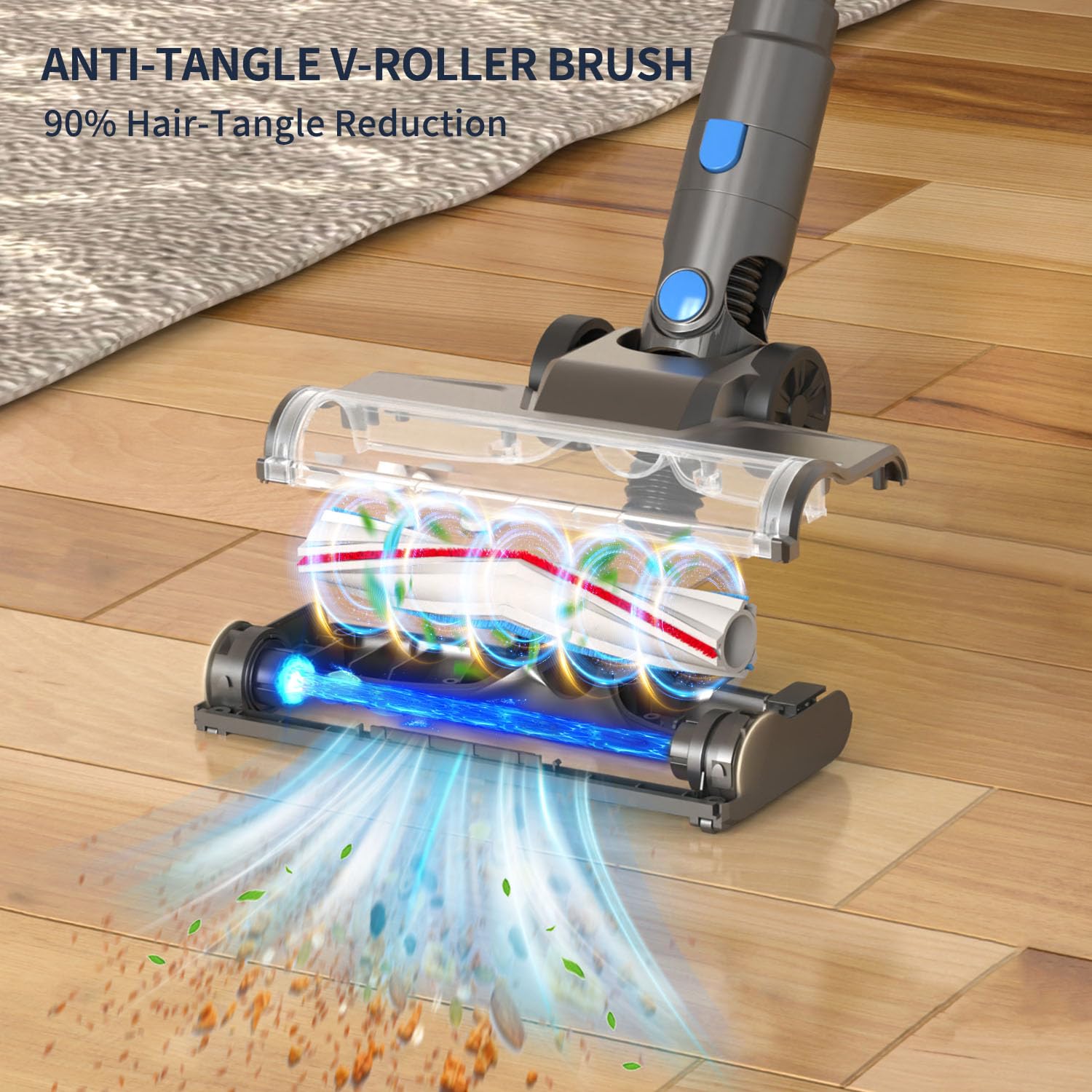 35KPa Powerful Cordless Stick Vacuum Cleaner with Rechargeable Battery & LED Headlights - Lightweight Handheld Vacuum for Pet Hair, Hard Floors, Carpets - Ideal for Home Cleaning, Car Detailing & Pet Owners