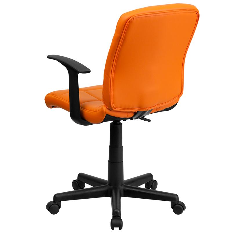 FLASH Clayton Mid Back Black Quilted Vinyl Swivel Task Office Chair with Arms - Ergonomic Desk Chair for Home Office, Computer Workstation & Conference Room