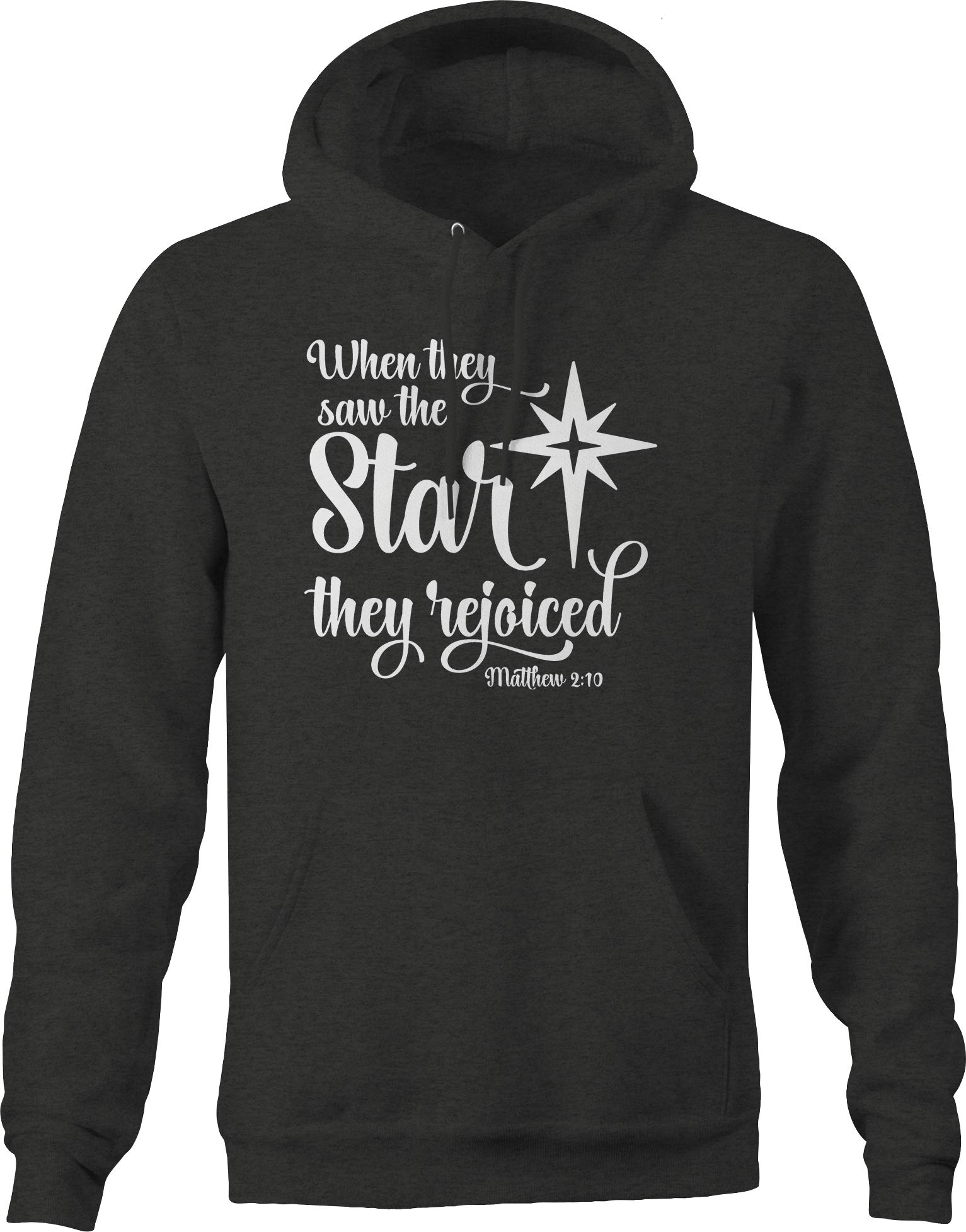 Faith Hoodies for Men - Matthew Bible Verse 'When They Saw The Star They Rejoiced' - Dark Grey Christian Apparel for Church, Worship & Daily Inspiration