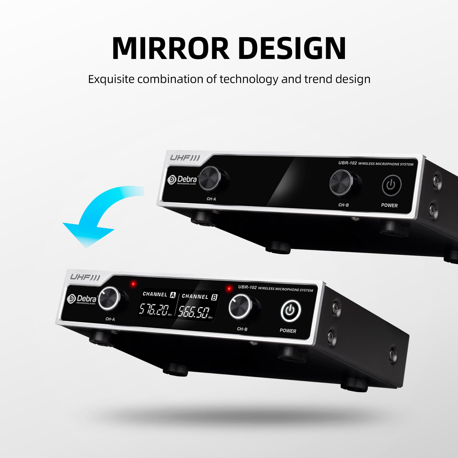 Debra UHF Wireless Microphone System UBR-102 - Dual Channel Cordless Handheld & Lavalier Headset Mics with 260ft Range | Perfect for Church Services, Lectures, Karaoke Singing, Wedding Ceremonies, DJ Performances & Bar Entertainment (1 Handheld + 1 Bodypack Mic)