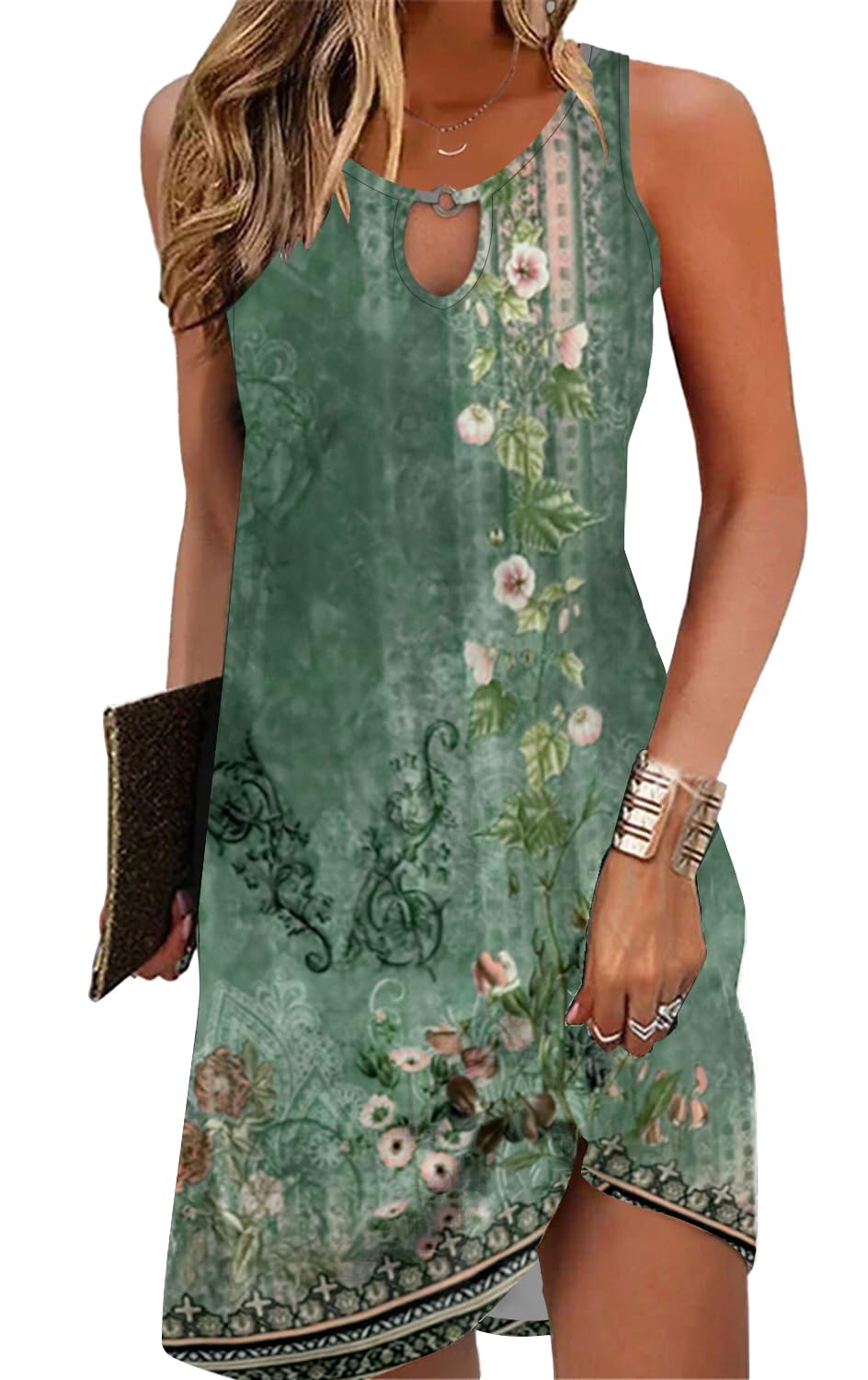 ETCYY Women's Floral Printed Boho Beach Sundress - Casual Loose Sleeveless A-Line Summer Dress for Vacation, Pool Party, and Tropical Getaways