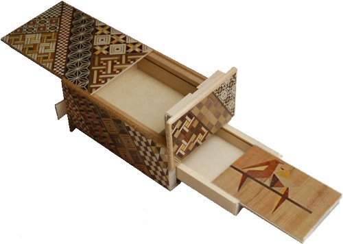 5 Sun 10 Steps Japanese Puzzle Box with Hidden Drawer - Brain Teaser Gift for Adults, Wooden Logic Game for Home Office Decor & Stress Relief