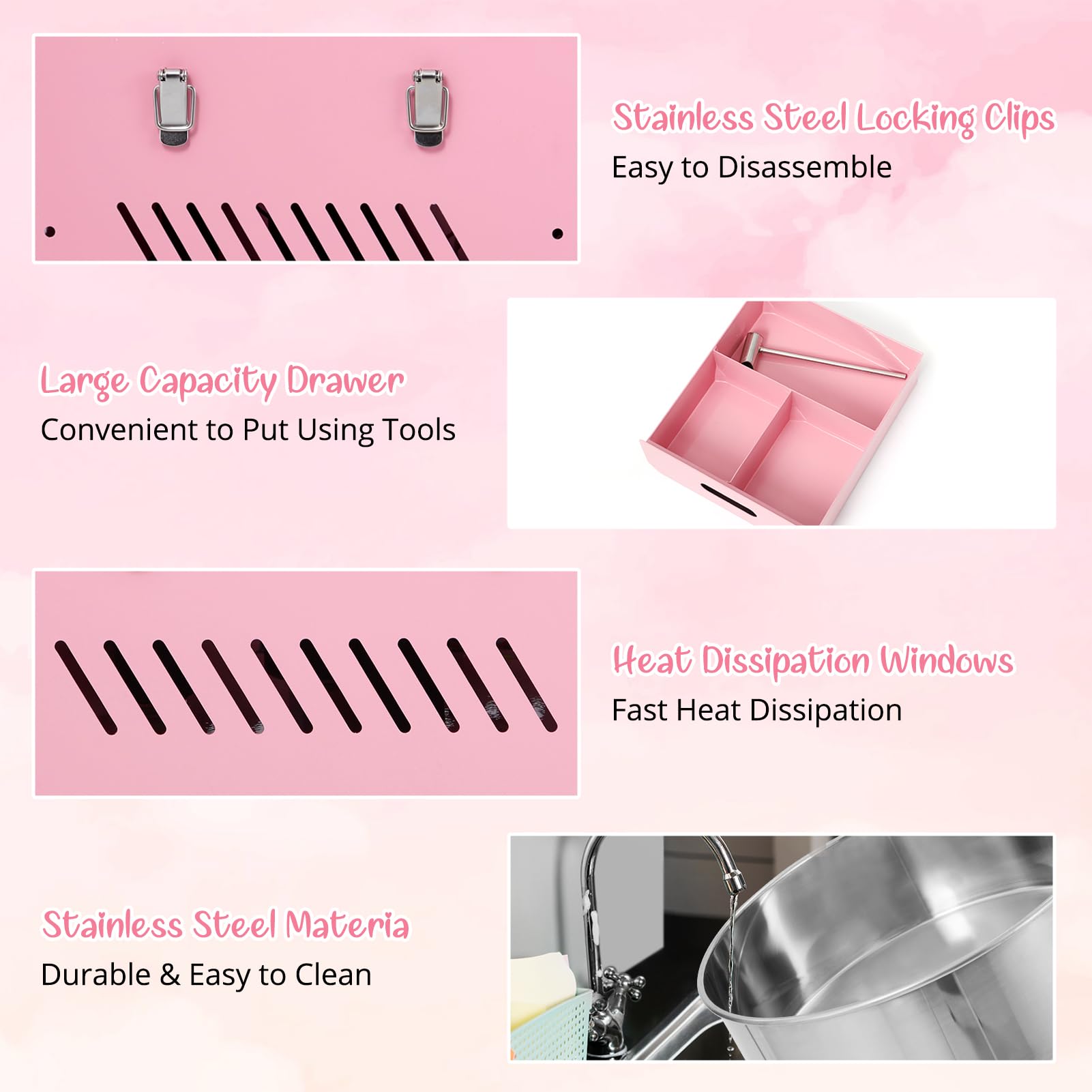 Commercial Cotton Candy Machine 1000W - Electric Candy Floss Maker with Stainless Steel Bowl, Sugar Scoop & Storage Drawer - Perfect for Birthday Parties, Carnival Events, Wedding Receptions & Family Gatherings (Pink)