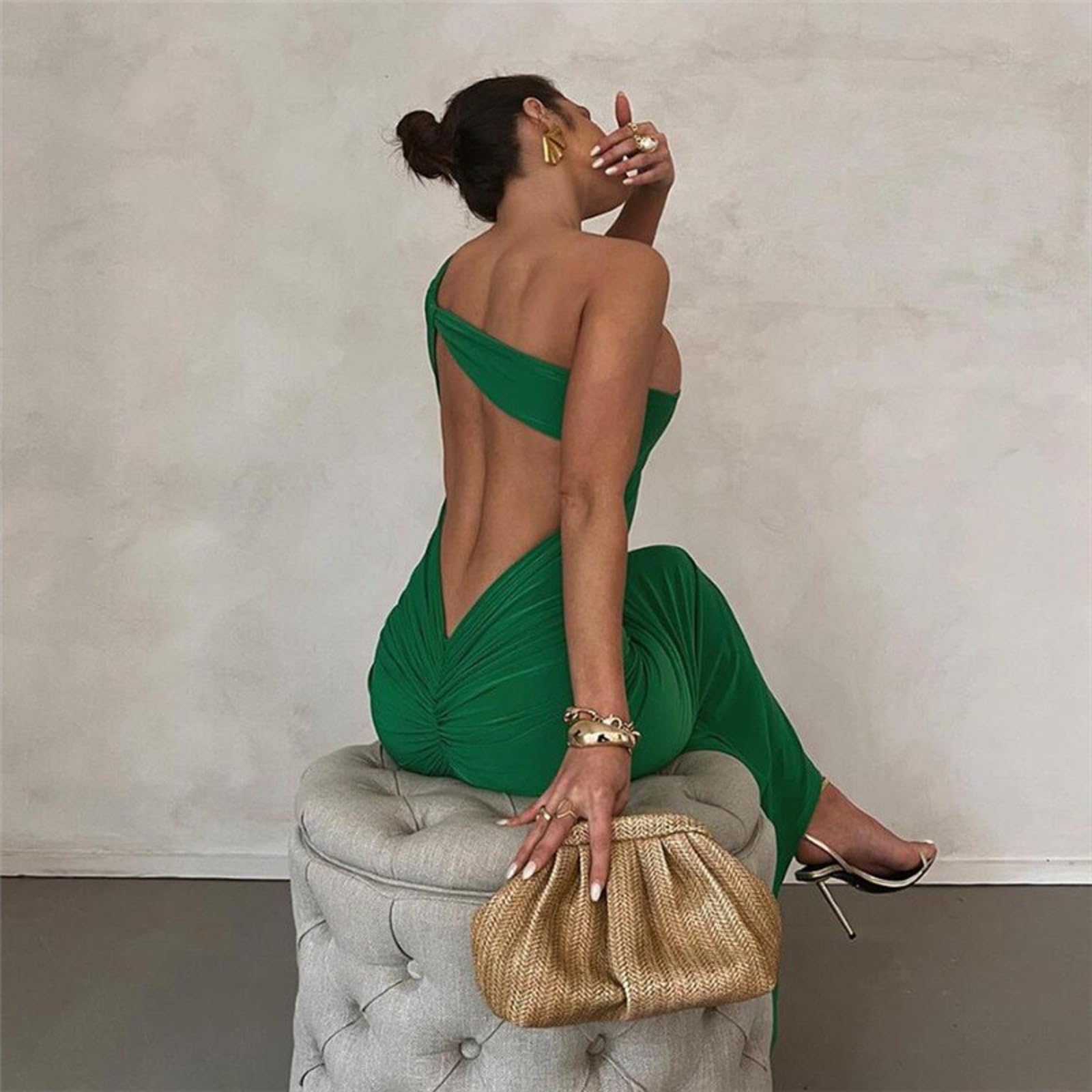 Sexy Backless Bodycon Maxi Dress for Women - Open Back Long Dress with Cutout & Ruched Mermaid Hem - Perfect for Night Out, Party, Date Night & Special Occasions