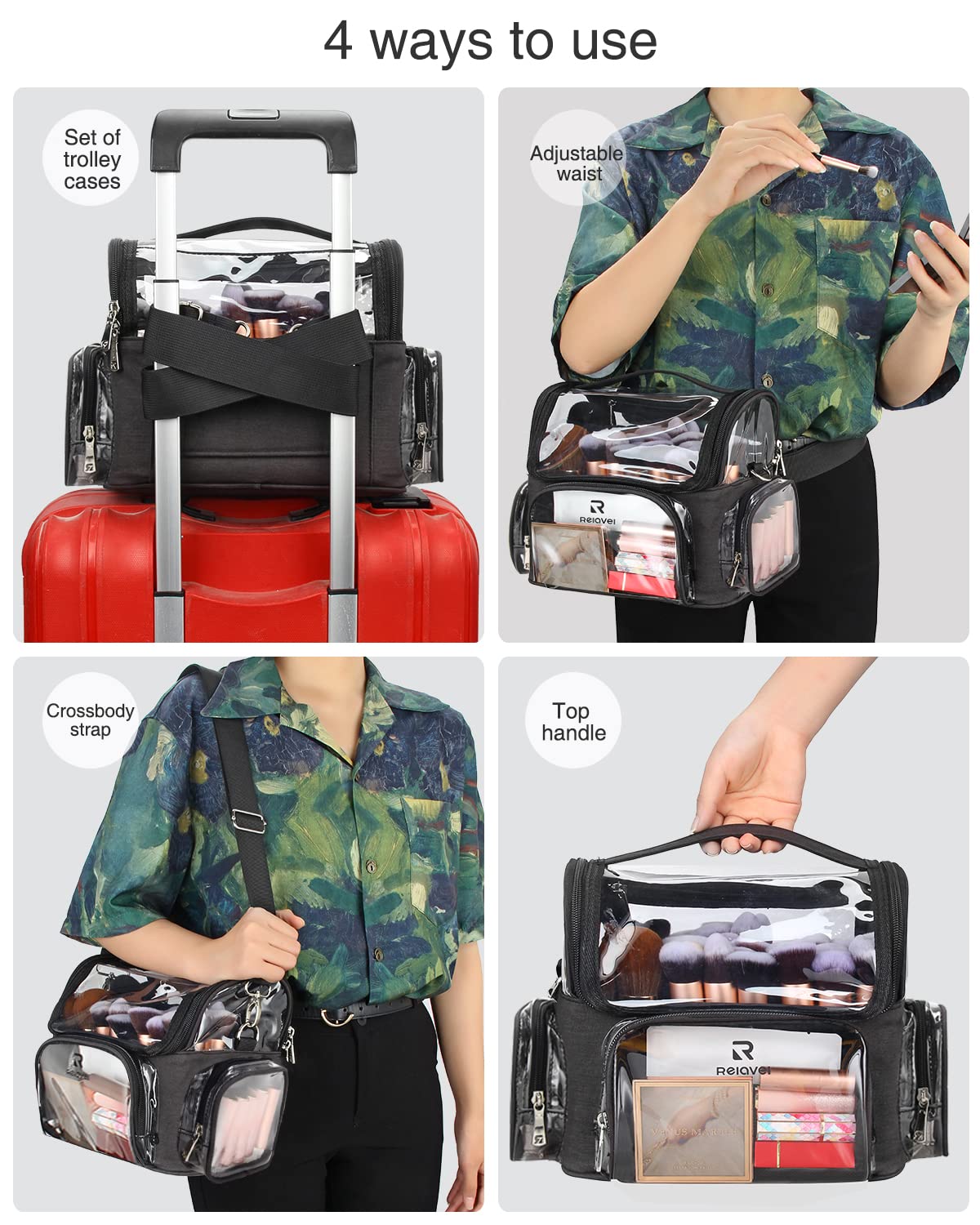 Professional Makeup Brush Holder Travel Case - Extra Large Stand-Up Cosmetic Bag with Adjustable Divider & Shoulder Strap (Black) | Perfect for Makeup Artists, Travel & Home Storage Organization