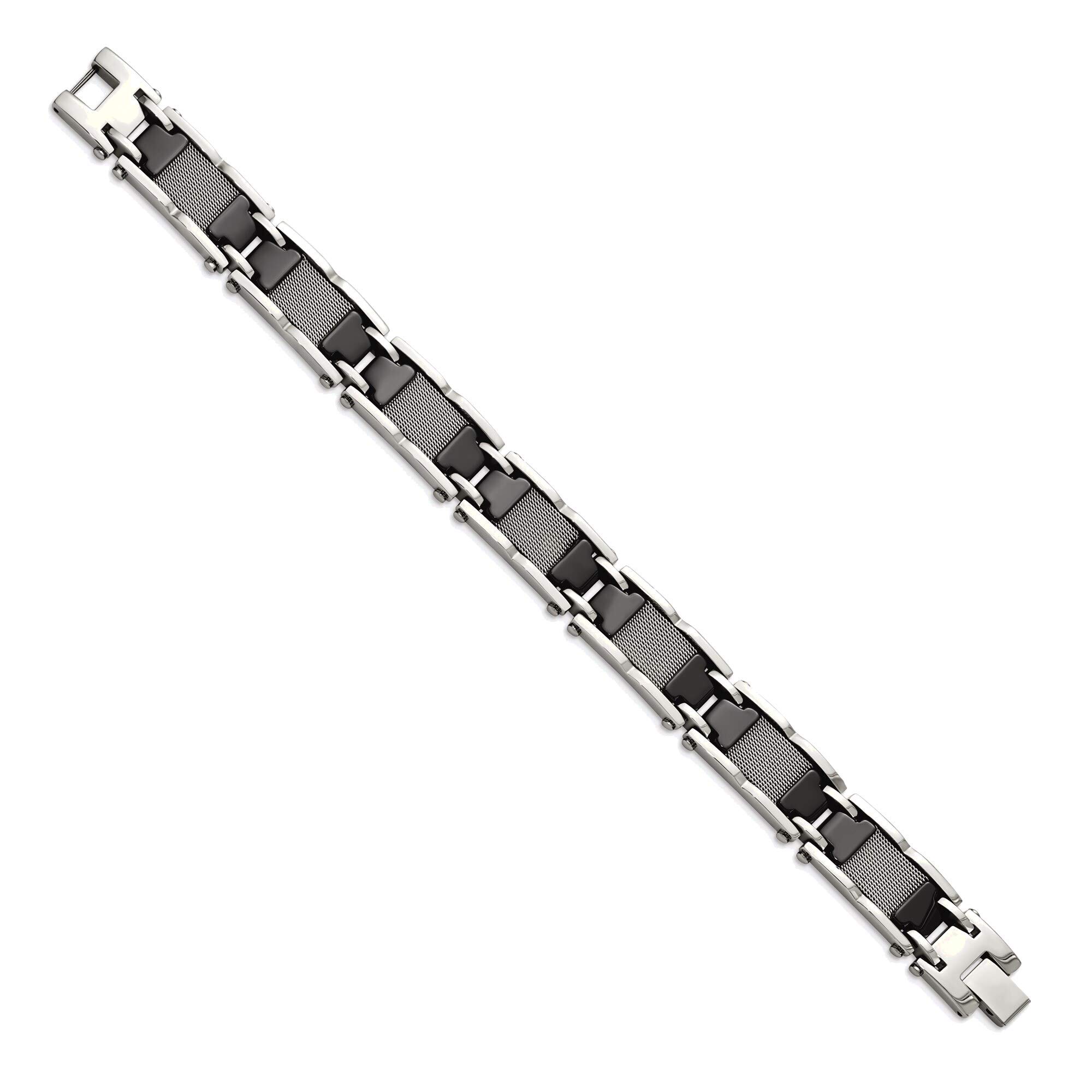Bonyak Jewelry Stainless Steel & Ceramic Black Polished Mesh Bracelet for Men & Women - Perfect for Casual Wear, Office & Special Occasions