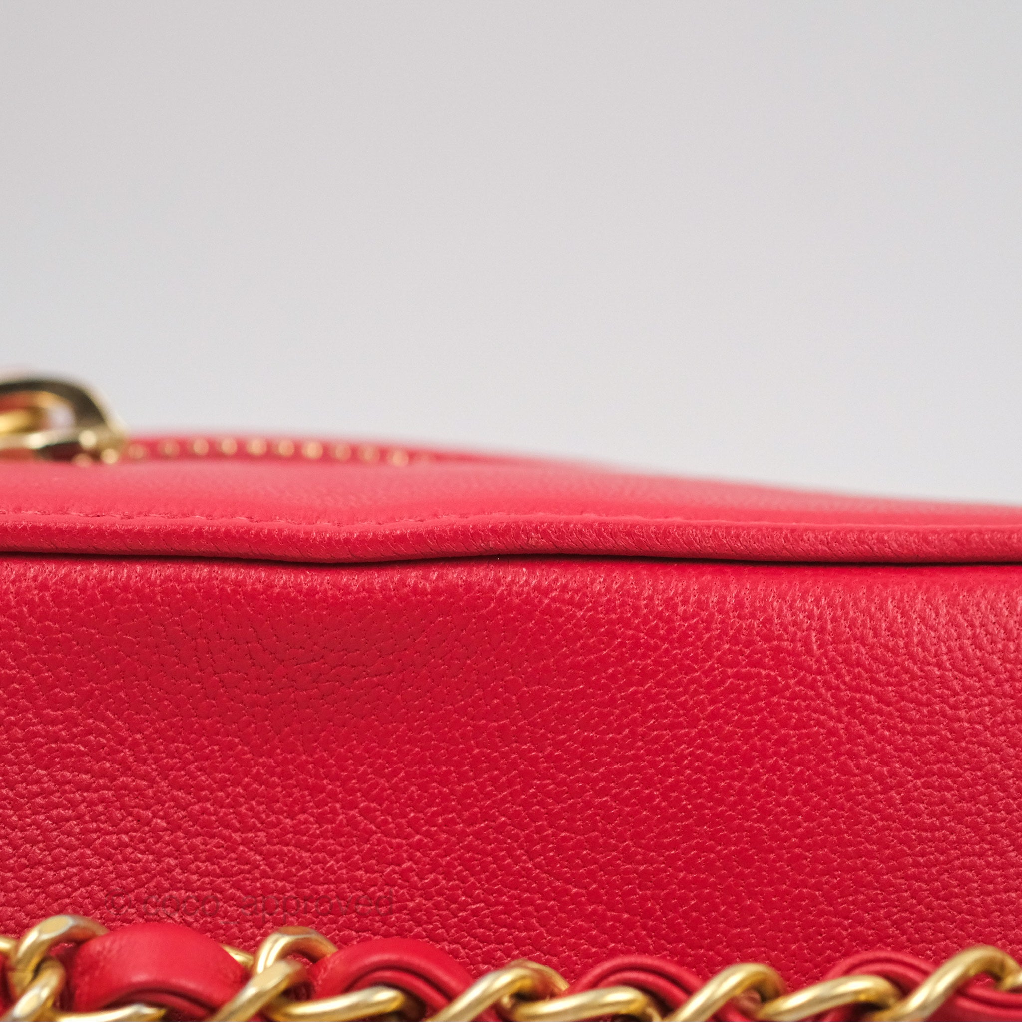 Chanel Red Goatskin Camera Bag with Aged Gold Chain Strap - Luxury Crossbody Bag for Women, Perfect for Parties & Evening Events