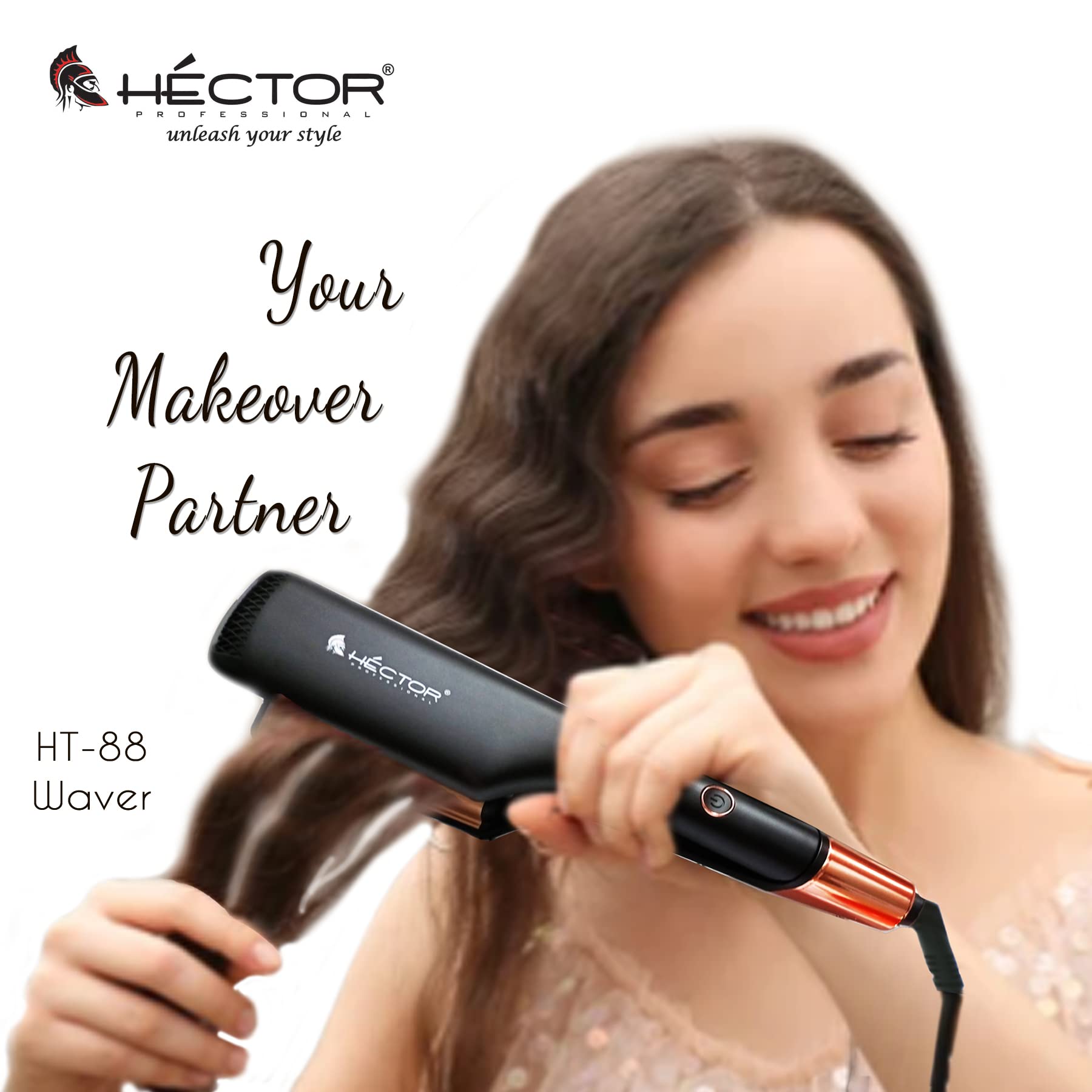 HECTOR Professional Corded Electric Hair Waver - Black | Salon-Quality Hair Smoother & Styler for Waves & Curls | Perfect for Home Use, Parties & Special Occasions