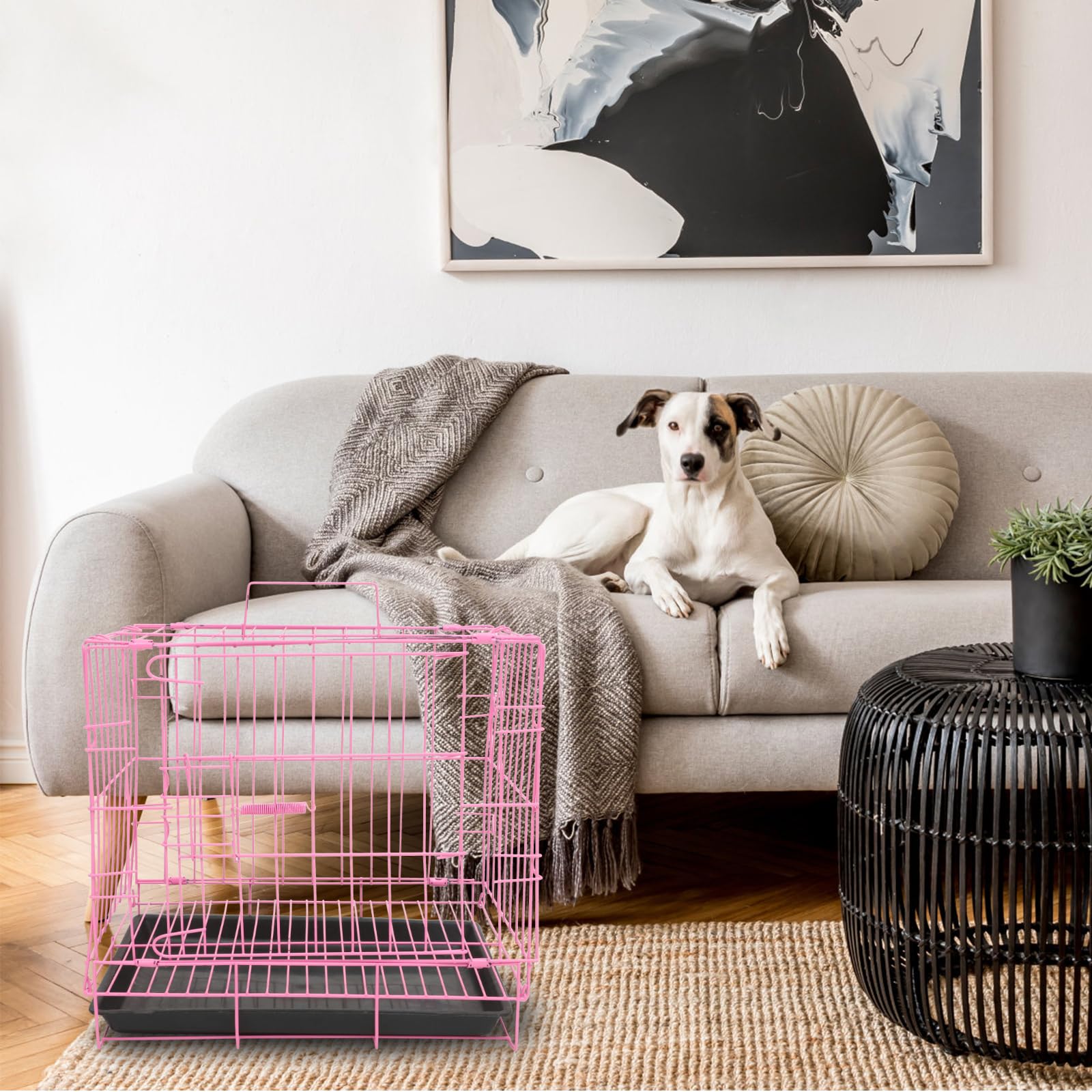 ULTECHNOVO Single Door Metal Dog Crate with Removable Tray - Portable Pet Cage for Medium Dogs, Poodles, Cats & Rabbits - Indoor & Outdoor Use for Home, Travel & Training