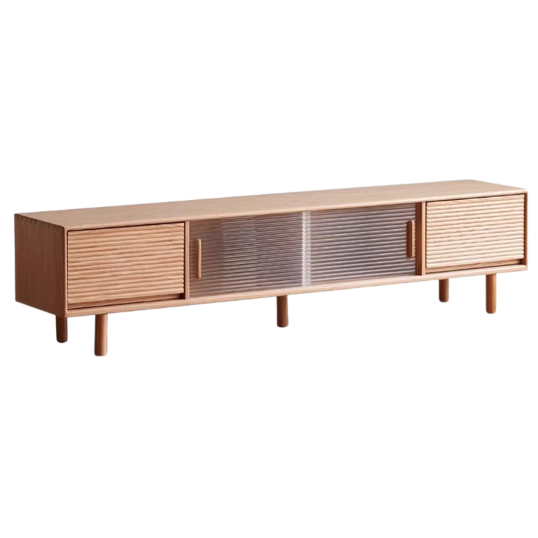 Solid Oak Wood TV Stand with Storage - Modern Entertainment Center for Living Room, Bedroom & Home Theater