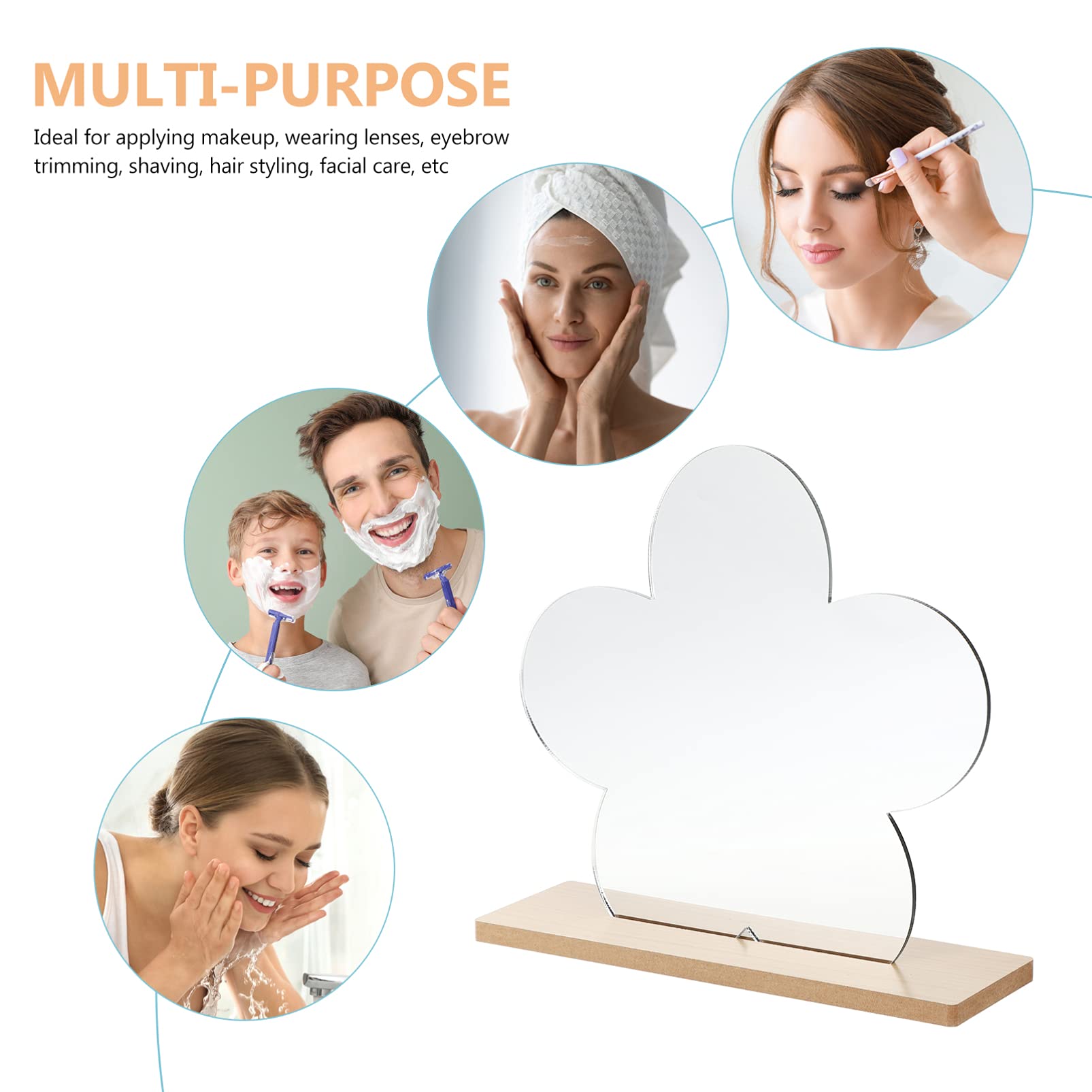 IMIKEYA Flower Shaped Vanity Mirror with Wooden Stand - Portable Tabletop Desktop Mirror for Makeup, Dressing Table, Bedroom & Bathroom - Compact Cosmetic Mirror for Women & Travel Use