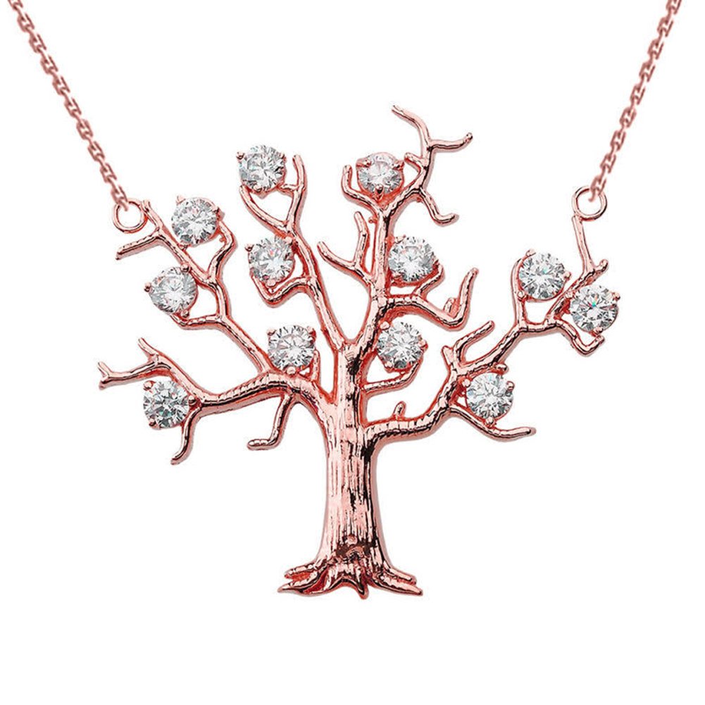 10k Rose Gold Tree of Life Necklace with CZ Stones - Elegant Spiritual Jewelry for Women, Gift for Mom, Birthday, Anniversary & Special Occasions