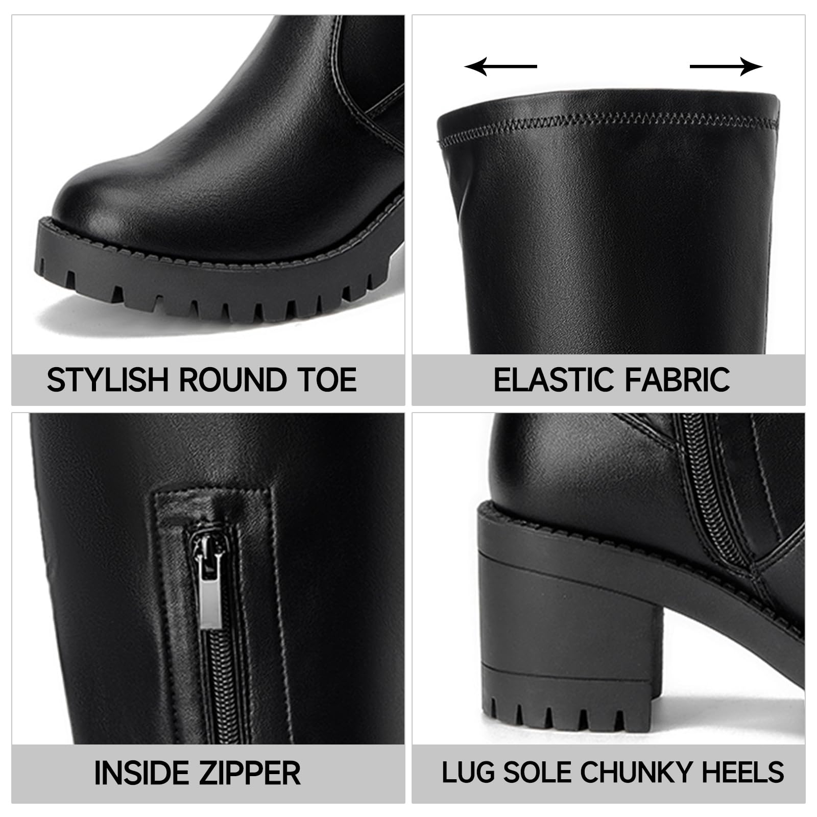 EETTARO Women's Over The Knee Boots - Stretch Thigh High Boots with Chunky Heel & Side Zip, Long Tall Fashion Boots for Party, Night Out & Winter Style
