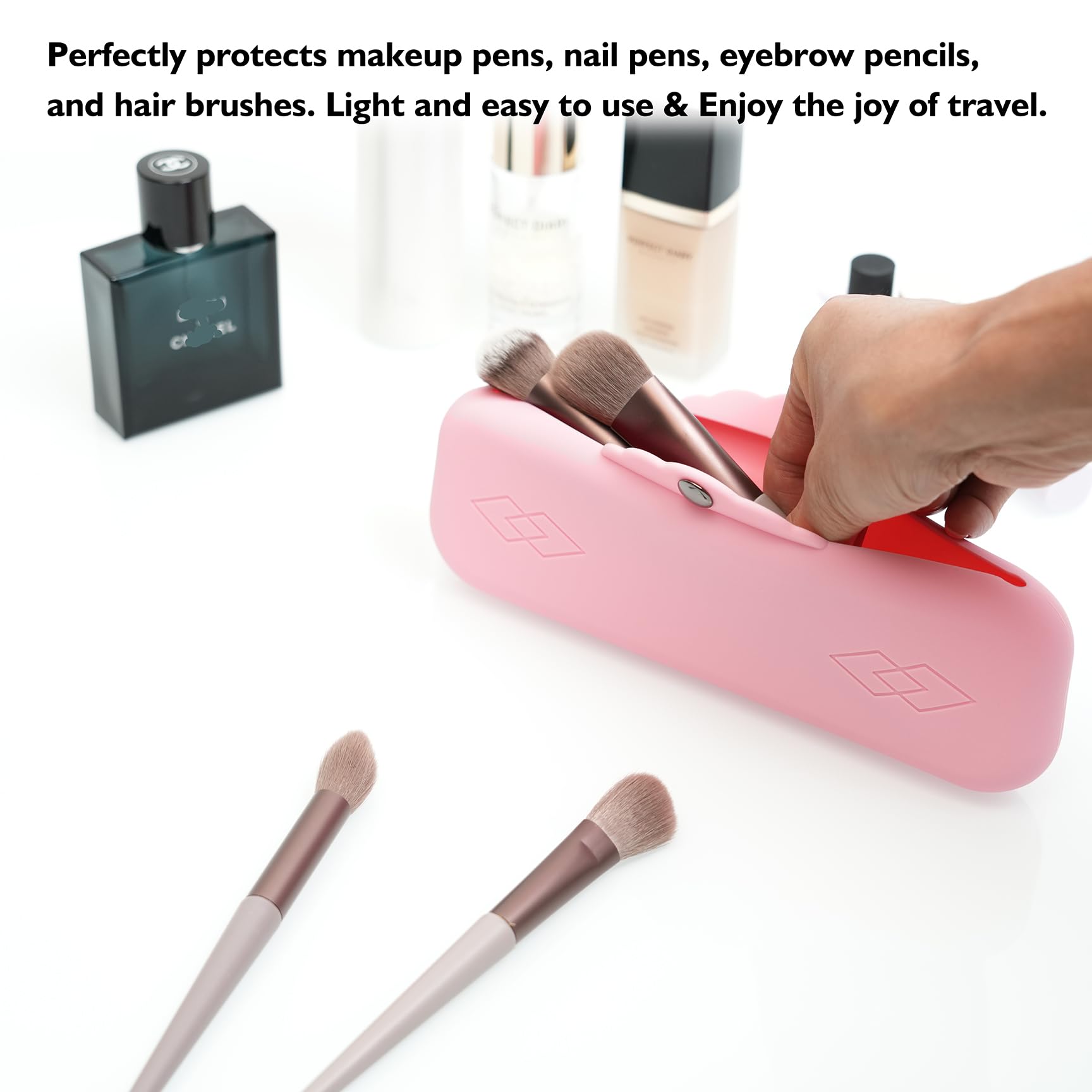 Silicone Makeup Brush Holder Bag - Waterproof Cosmetic Organizer with Magnetic Metal Buttons for Travel, Makeup Pouch Case for Brushes & Beauty Tools Storage | Perfect for Makeup Artists, Travelers & Daily Organization
