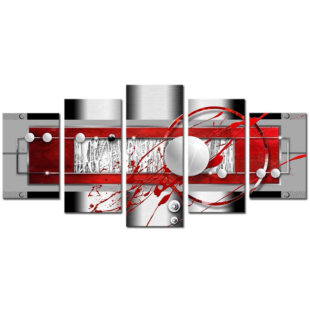 Abstract Canvas Wall Art - Red Black Grey Framed Painting for Living Room Decor - Modern Round Line HD Print - Home & Office Decor
