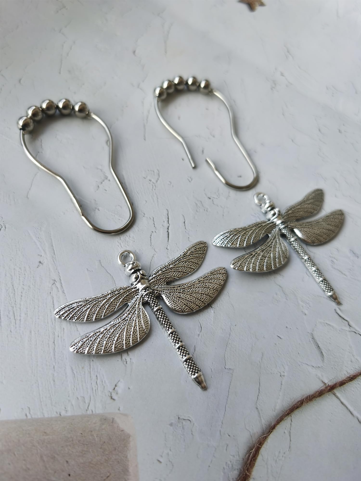 Rust-Proof Dragonfly Shower Curtain Hooks - 12PCS Decorative Bathroom Accessories Set with Natural Forest Garden Theme | Perfect for Farmhouse, Country, and Rustic Bathroom Decor