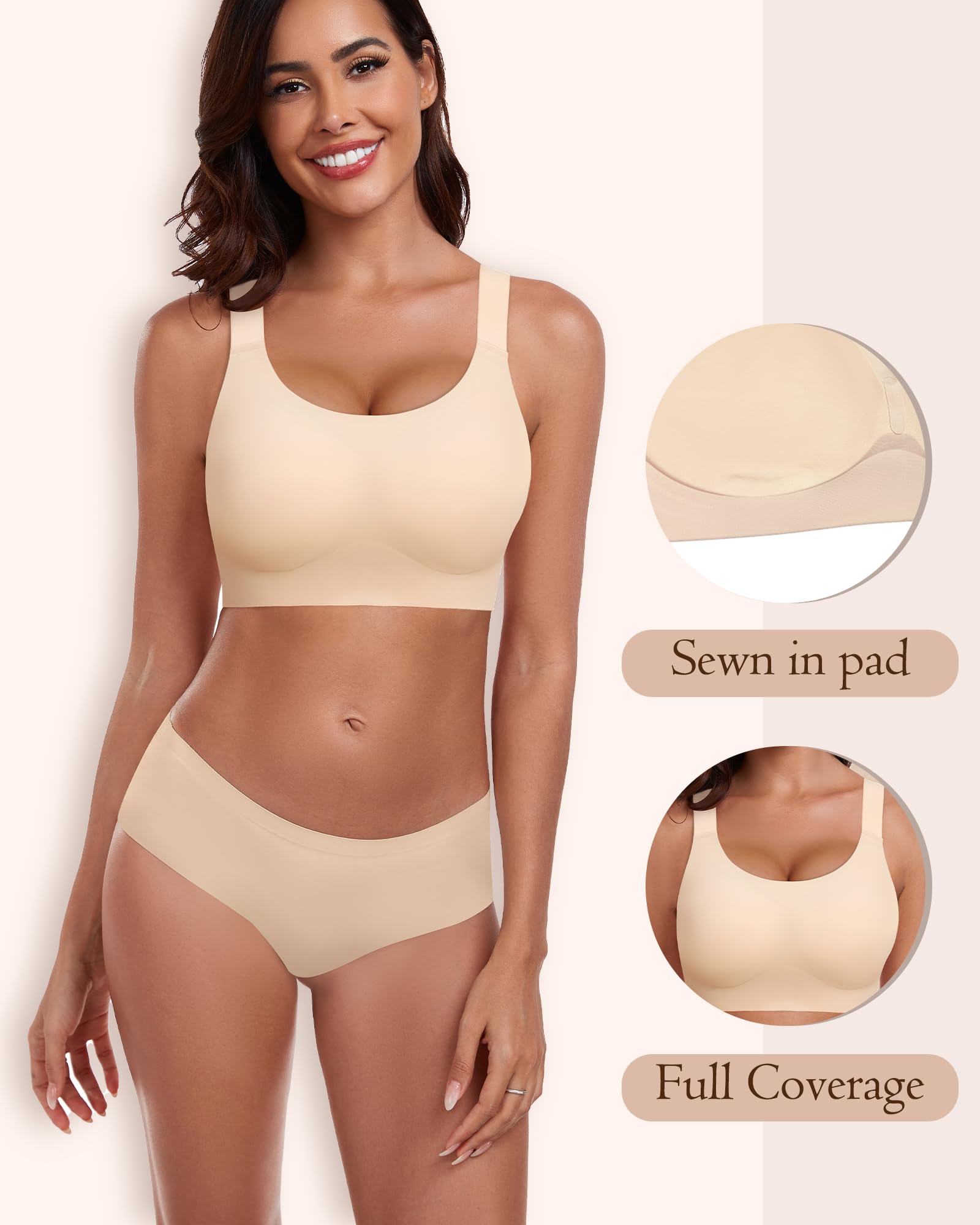 HORISUN Wireless Seamless Bras for Women - Full Coverage Supportive Bra - Regular & Plus Size - Comfortable for Everyday Wear, Workout & Yoga