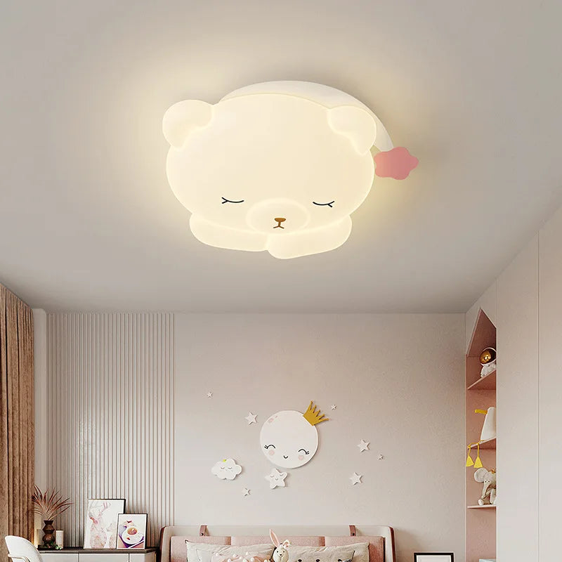 Bear Sleeping in Moon LED Ceiling Light - Nursery & Kids Room Decor - Perfect for Bedtime Stories & Cozy Nighttime Ambiance