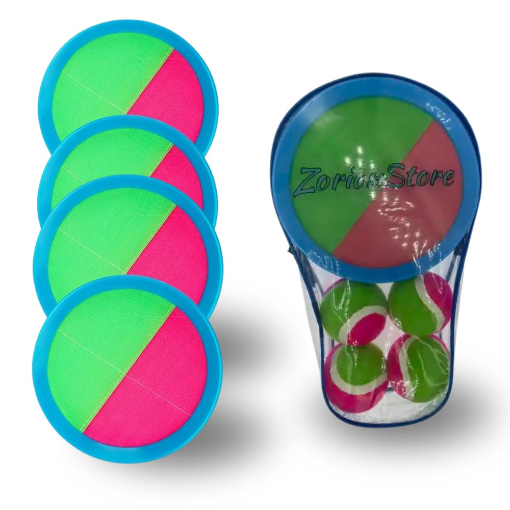 Toss and Catch Game Set - 4 Piece Velcro Paddle Ball Catcher Toy for Kids & Adults | Outdoor & Indoor Fun with Pink & Green Paddles | Perfect for Backyard, Beach, Park & Family Playtime