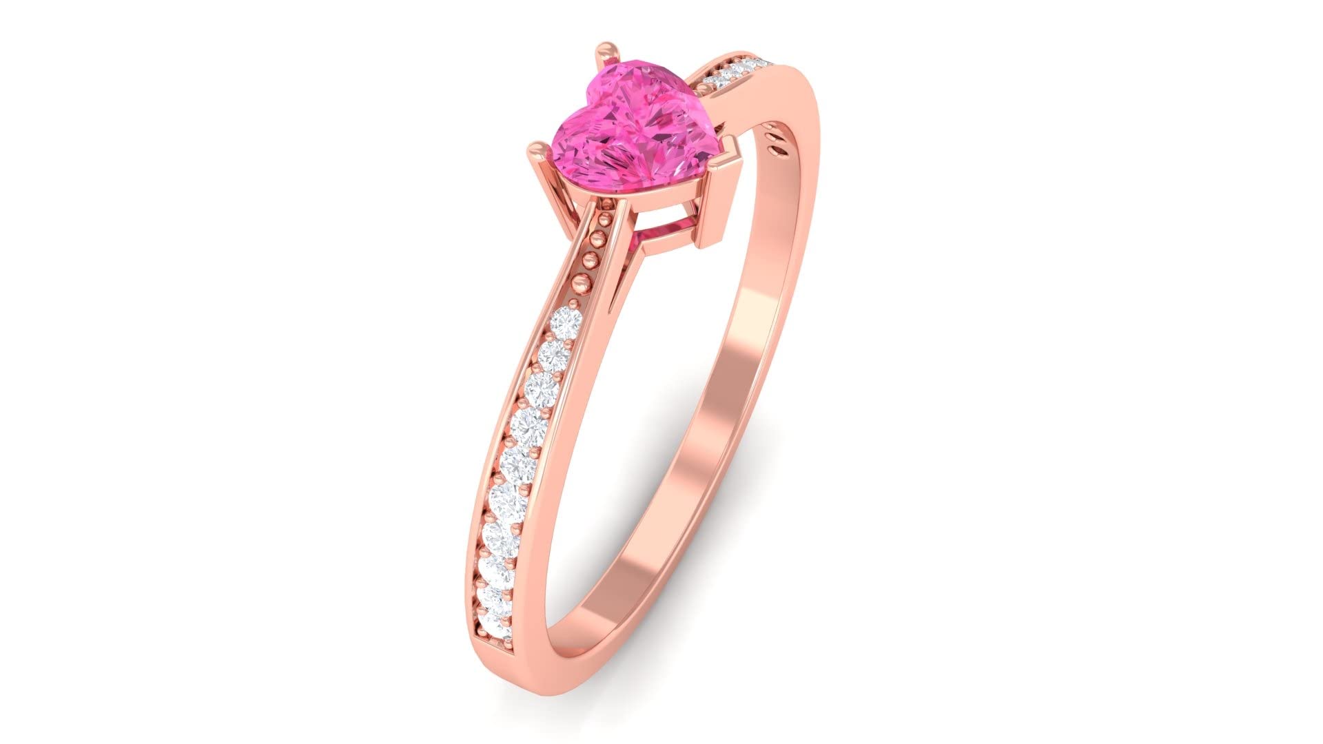 1/2 CT Genuine Pink Sapphire & Diamond Heart Ring - 4MM 14K Solid Gold Promise Ring for Women - Perfect for Anniversaries, Engagements & Special Occasions