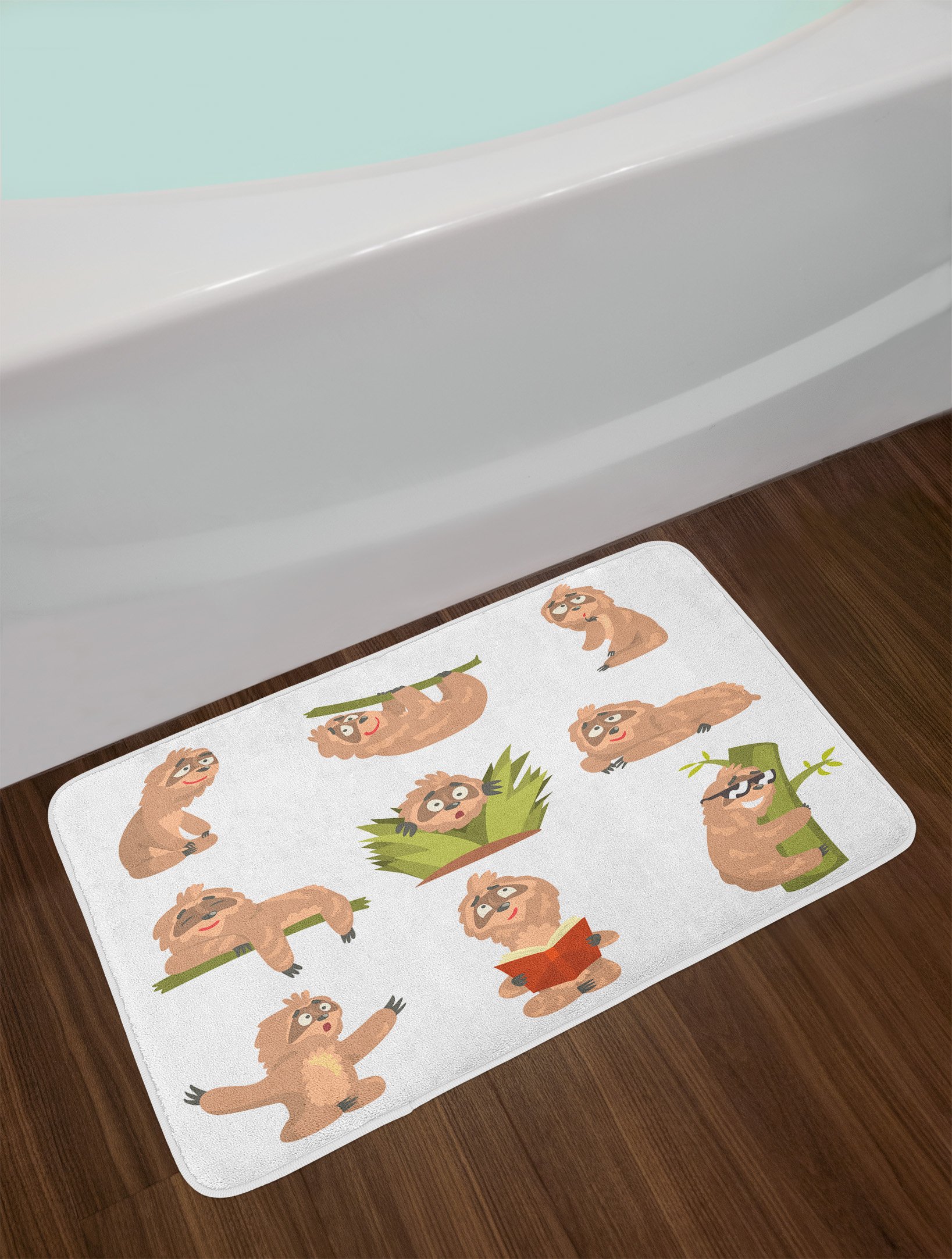Ambesonne Sloth Bath Mat - Funny Animal Cartoon Non-Slip Bathroom Rug, 30.2