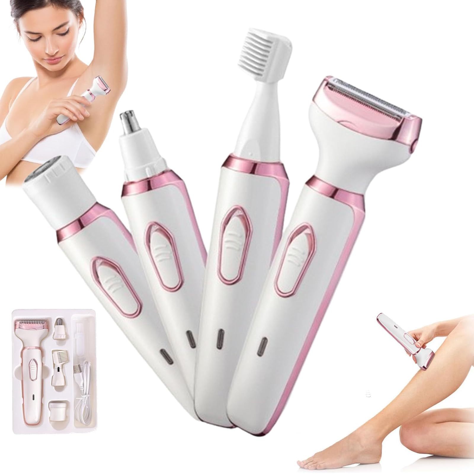 Best Electric Razor for Women - 4-in-1 Cordless Rechargeable Lady Shaver & Bikini Trimmer for Face, Underarms, Legs & Body Hair | Portable Travel Shaver for Smooth Skin at Home or Gym