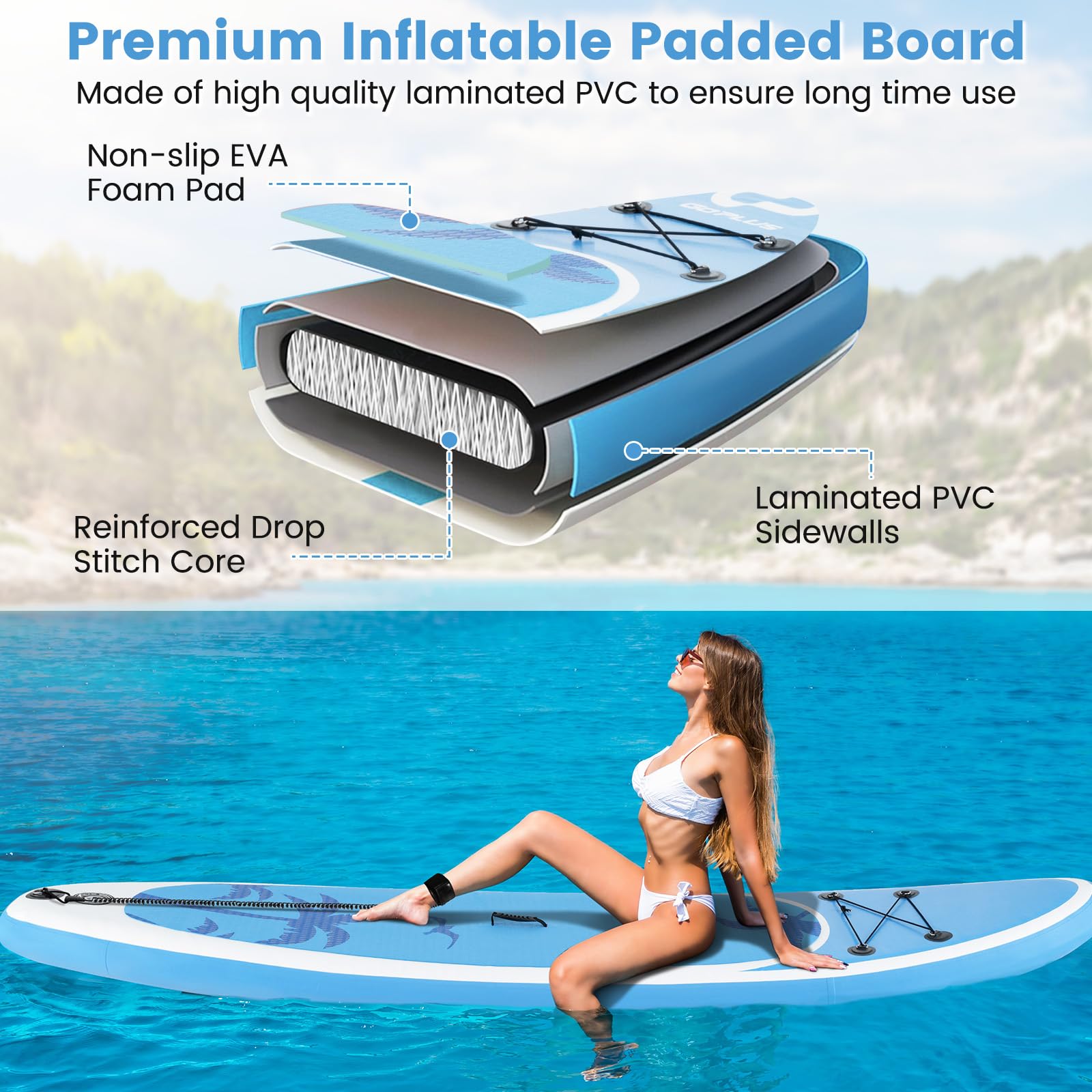 GYMAX Inflatable Stand Up Paddle Board (9.8'/10'/11' x 6