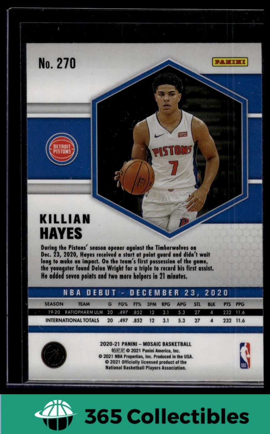 2020-21 Panini Mosaic Killian Hayes Rookie Card #270 - Detroit Pistons NBA Basketball Trading Card - Perfect for Collectors, Investors & Sports Fans