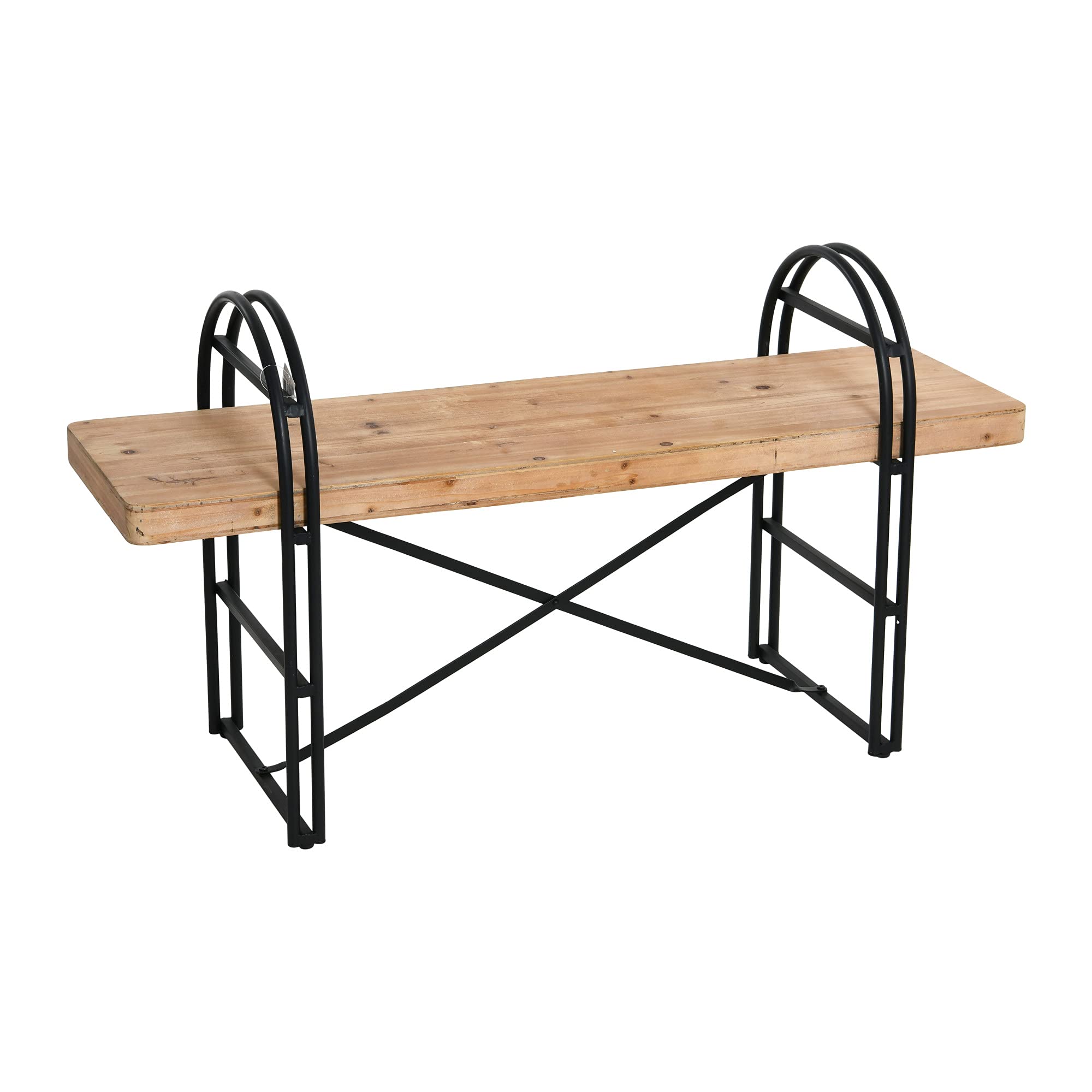 Eitri Wood and Metal Bench - Driftwood Finish, Rustic Modern Entryway or Patio Seating, Handcrafted Solid Wood and Iron Frame, Indoor Outdoor Furniture for Living Room, Garden, or Porch