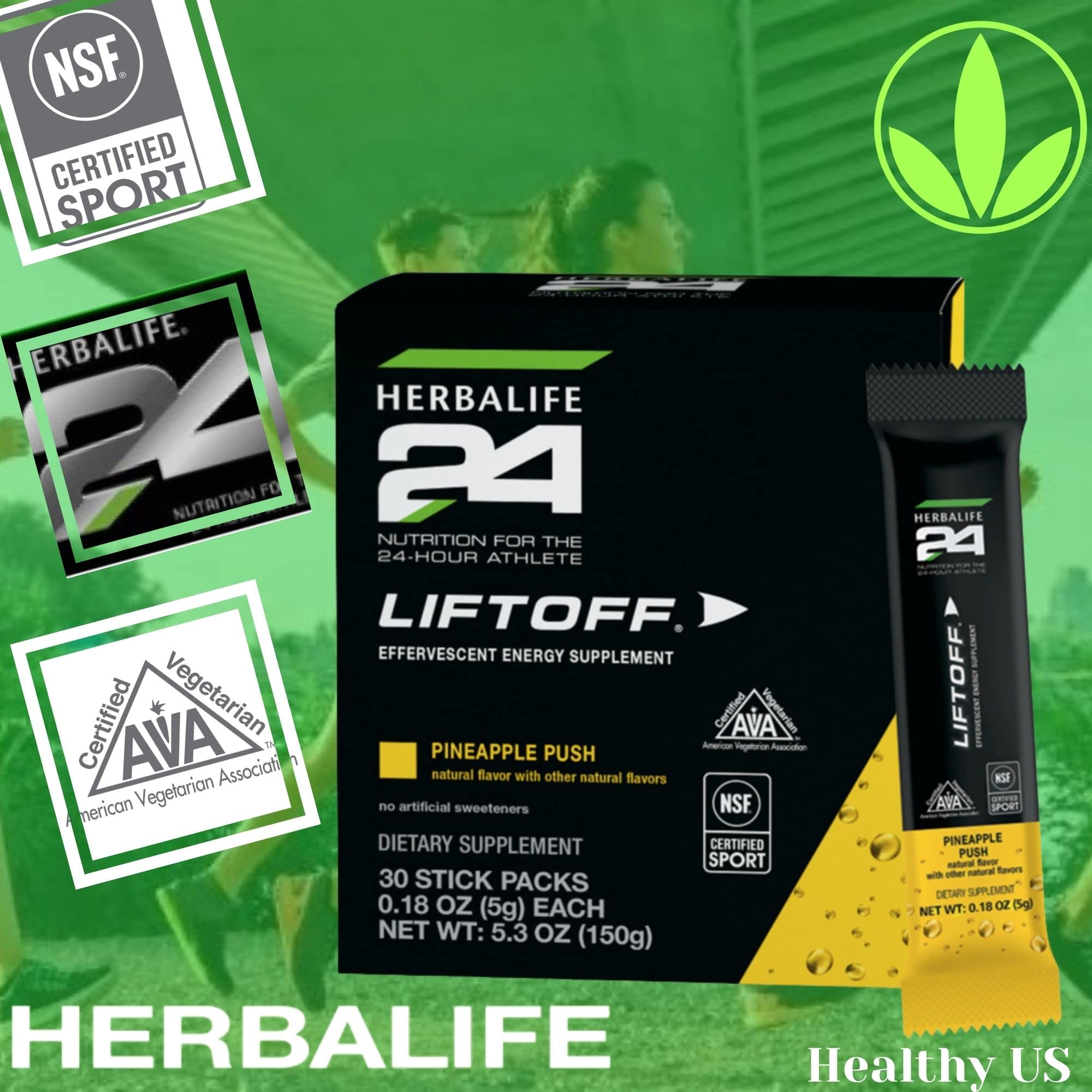 HERBALIFE24 Liftoff Pineapple Push Energy Supplement - 30 Stick Packs for Athletes | Natural Flavor, NSF Certified for Sport & Vegetarian | Pre-Workout Boost & Daily Energy Support