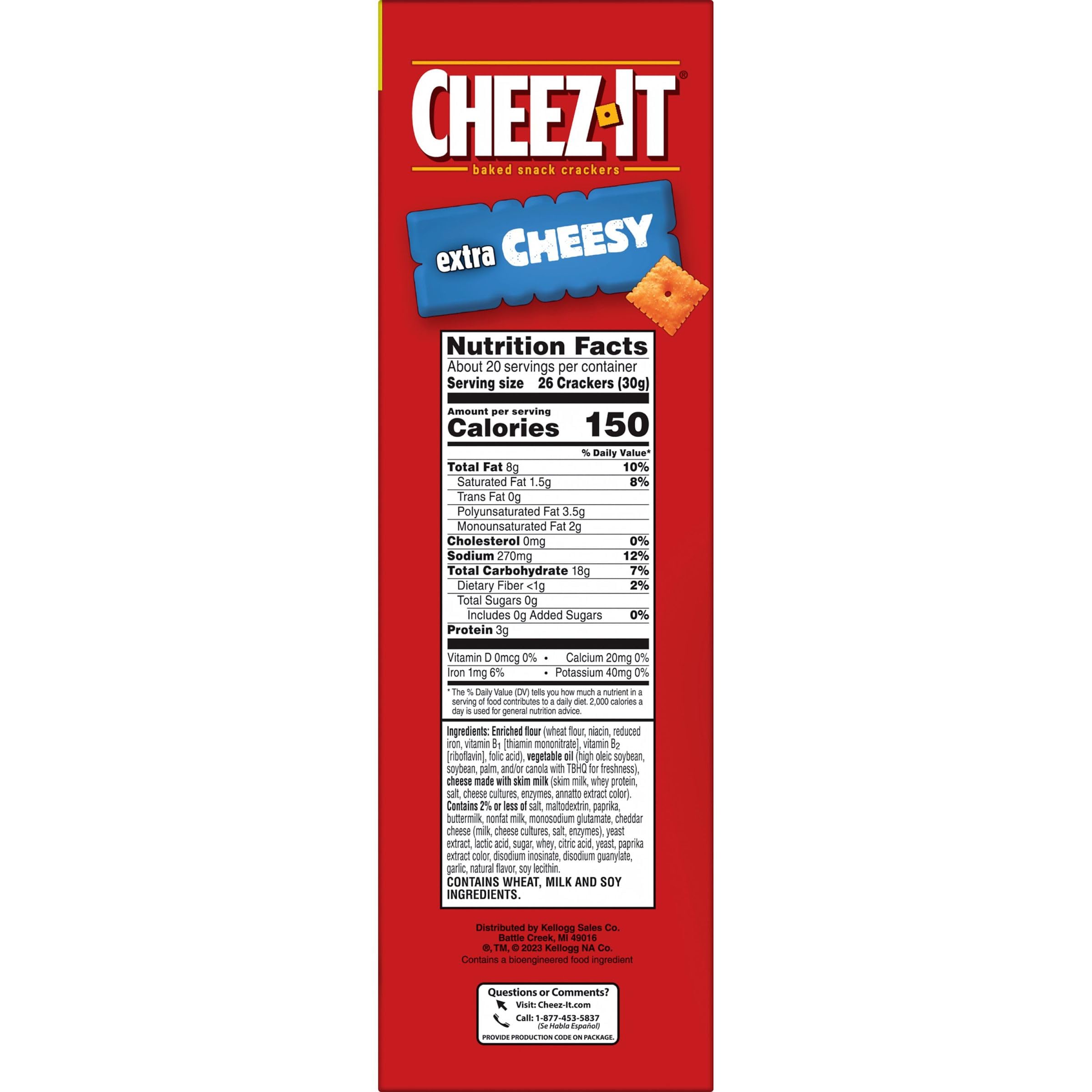 Cheez-It Extra Cheesy Baked Snack Crackers - Family Size 21oz Box (Pack of 1) | Perfect for School Lunches, Office Snacks & Party Platters