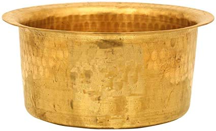 5 Liter Traditional Brass Hammered Kadai Wok with 5 Liter Brass Patila Topia - Authentic Indian Cookware for Stir-Frying, Deep Frying & Traditional Cooking