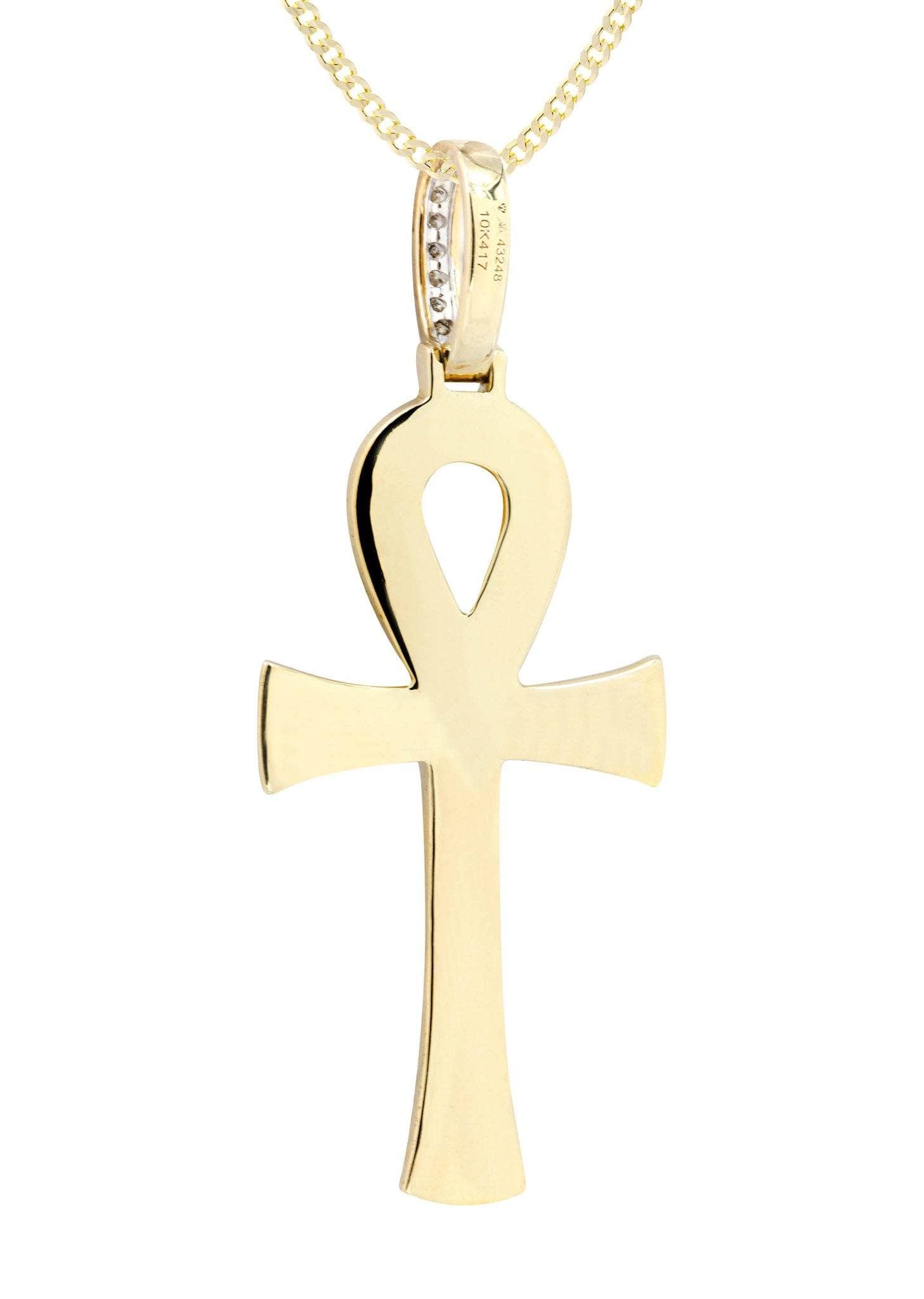 10K Yellow Gold Ankh Diamond Necklace - 1.13 Carats Total Weight | Egyptian Cross Pendant for Women | Perfect for Gifts, Weddings & Spiritual Jewelry Lovers