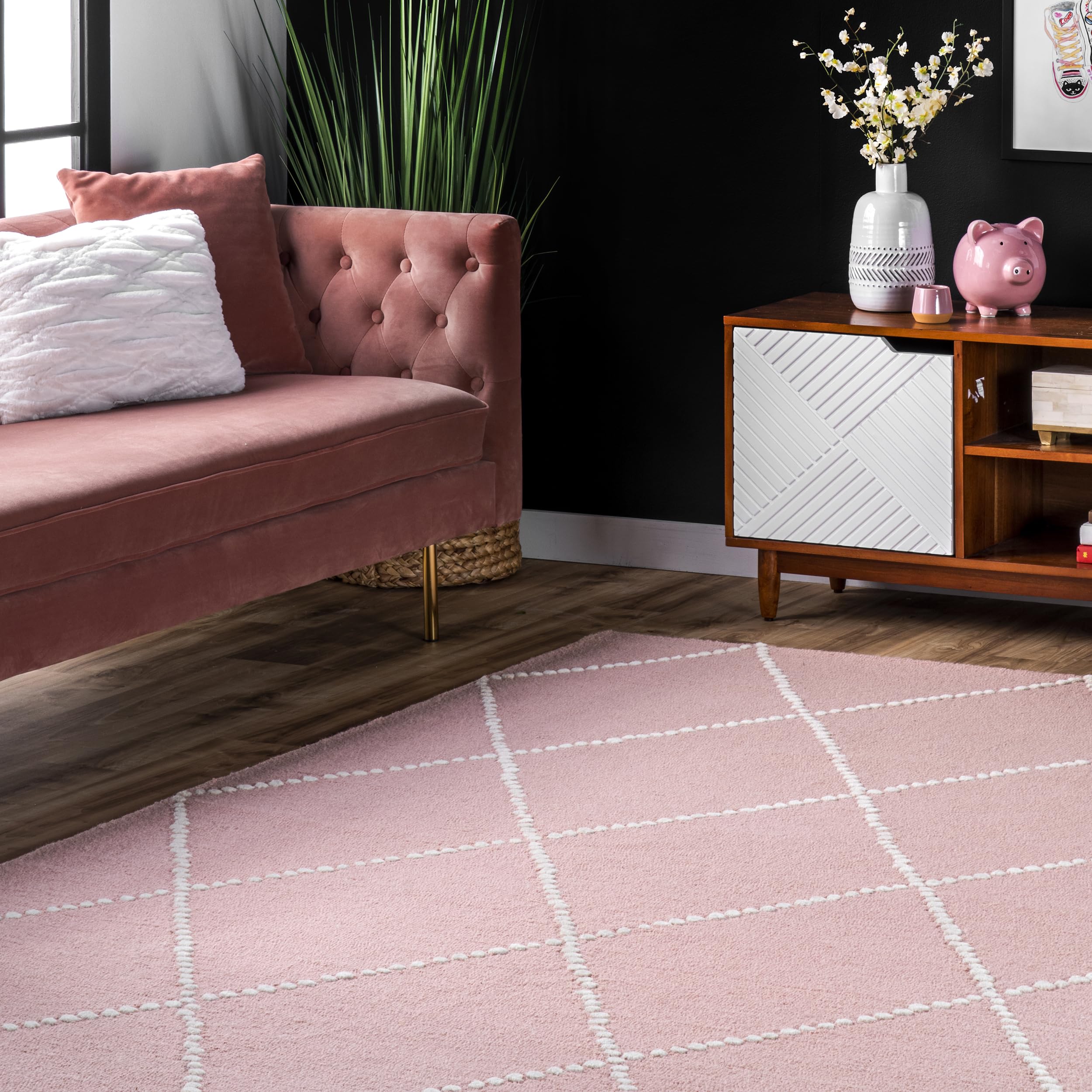 nuLOOM Hand Tufted Elvia Round Area Rug 6 Feet, Soft Baby Pink - Perfect for Nursery, Bedroom & Boho Chic Home Decor