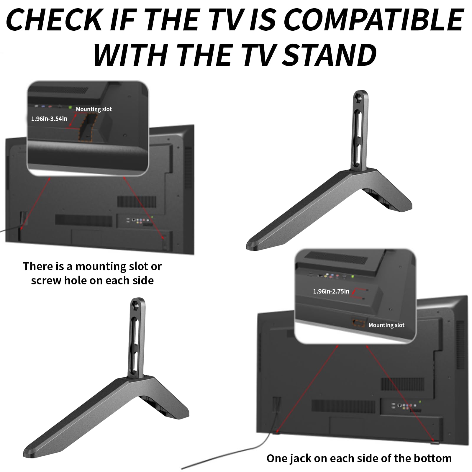 Universal TV Stand Legs - Upgrade TV Base Pedestal Feet with Screws for 32-65 Inch LCD LED Plasma Flat Screen TVs (Black) - Perfect for Living Room, Bedroom & Home Theater Setup