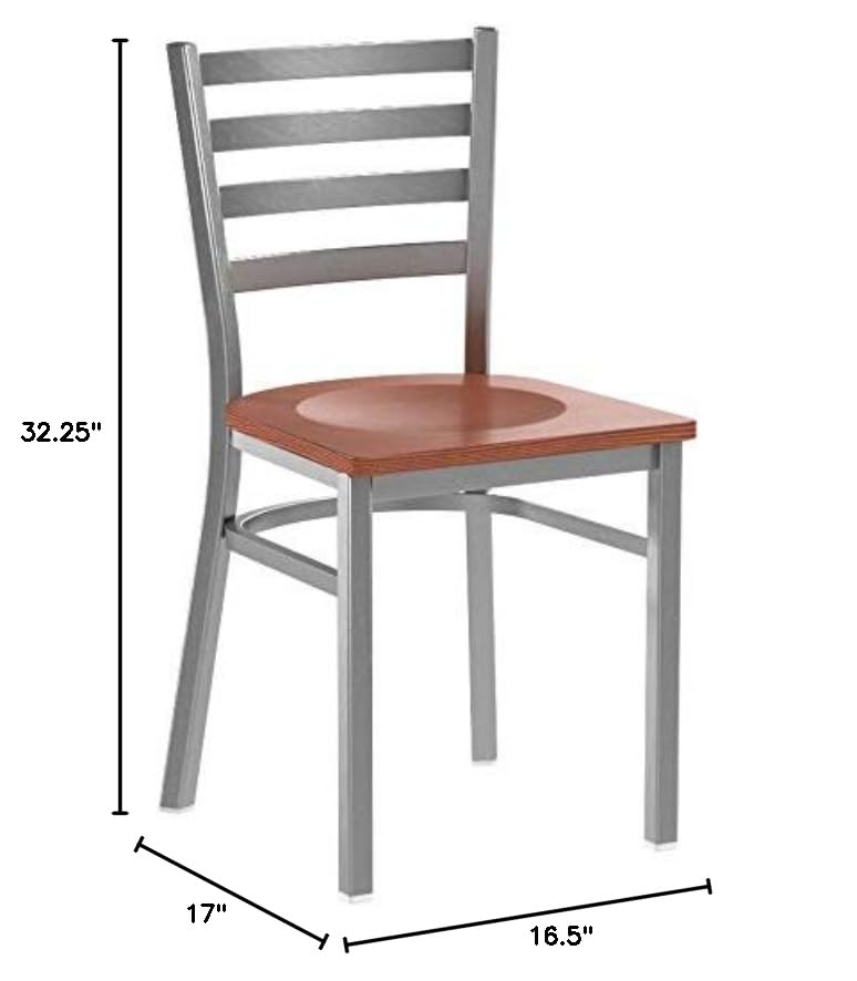Flash Furniture 2-Pack HERCULES Series Clear Coated Metal Ladder Back Restaurant Chairs with Cherry Wood Seat - Stackable Dining Chairs for Cafes, Bistros & Commercial Use