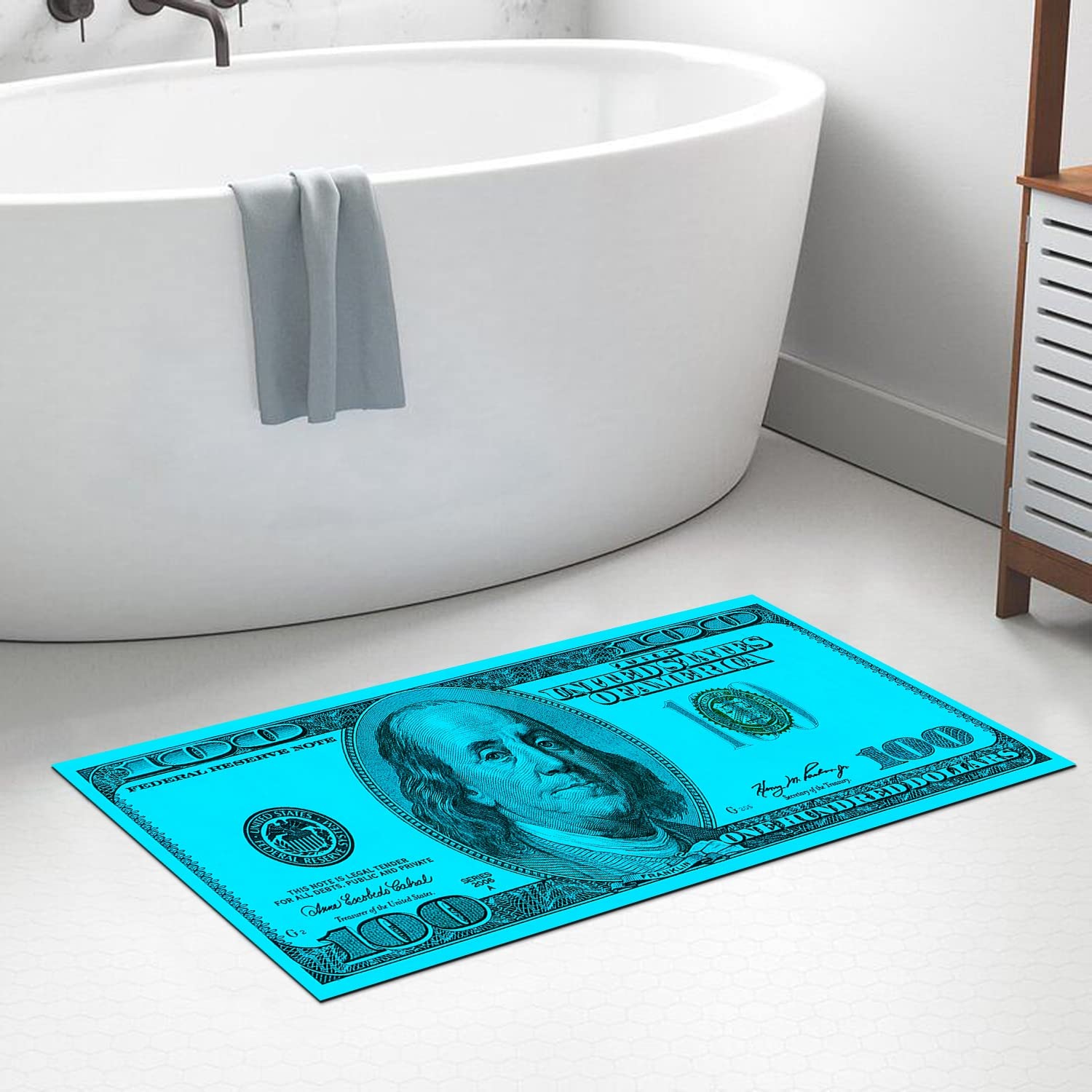 GUBIYU Blue 100 Dollar Bill Area Rug - Funny Money Print Floor Carpet with Non-Slip Backing 24x36 Inches - Perfect for Living Room, Bedroom, Kitchen Runner, Laundry & Bathroom Mat