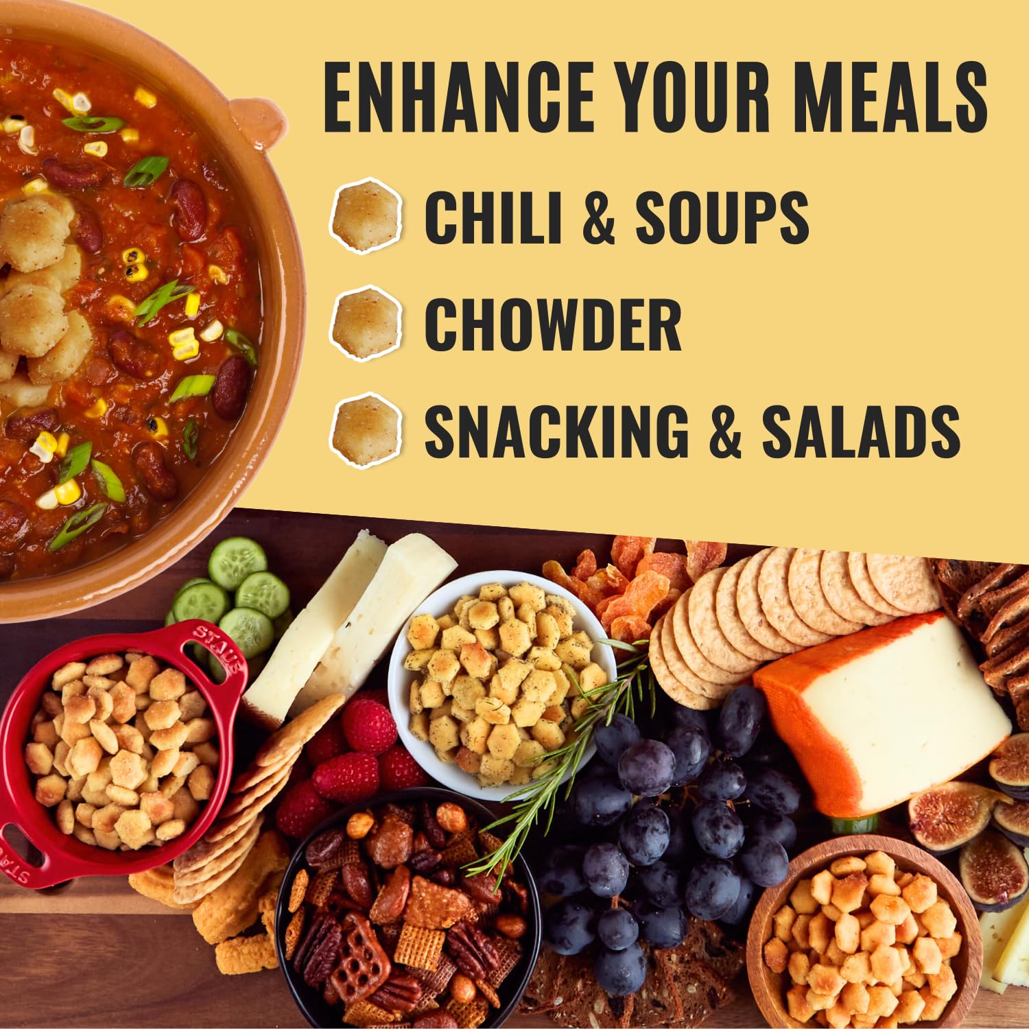 Wicked Minis Soup & Oyster Crackers - Salted Mini Puffed Crackers for Soups, Chili & Salads | Seasoned Crouton Toppers with Crushed Red Pepper | 6oz Pack of 2 | Perfect for Parties, Snacking & Cooking