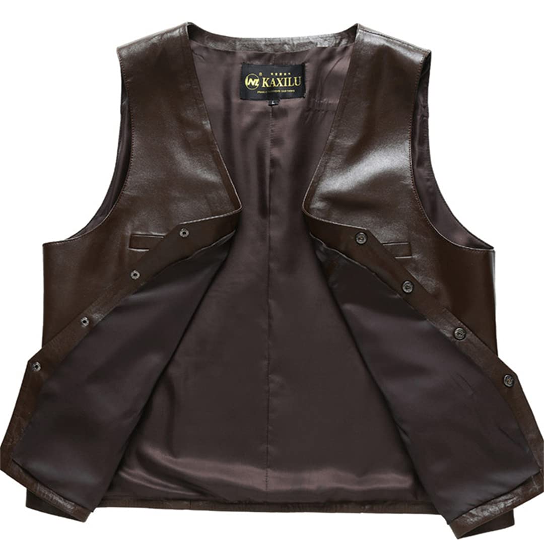 DFLYHLH Men's Slim Fit Leather Vest with Multiple Pockets - Plus Size Sheepskin Motorcycle Waistcoat for Casual & Riding | Perfect for Bikers, Outdoor Adventures & Fashion