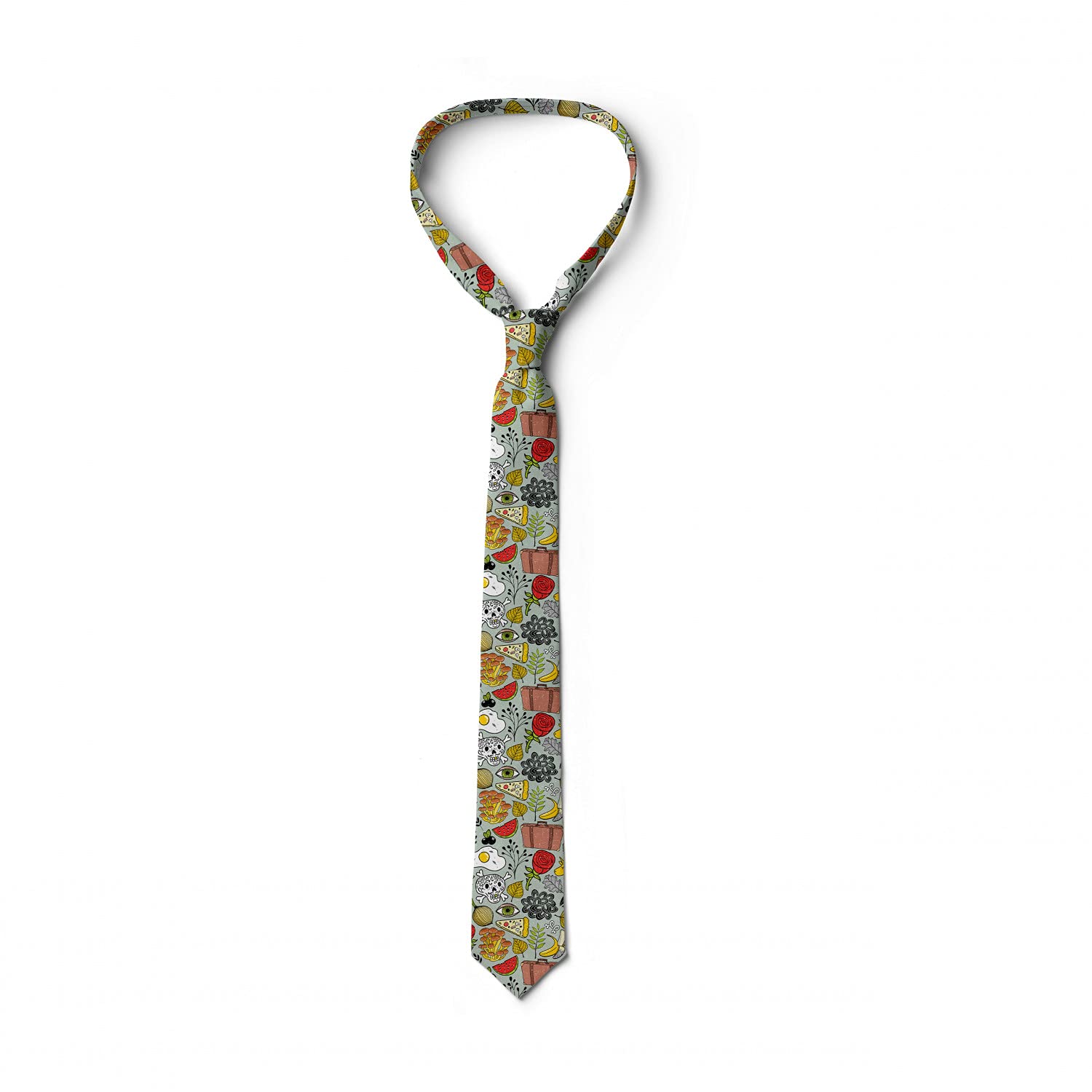 Ambesonne Skull & Omelet Pattern Necktie - 3.7