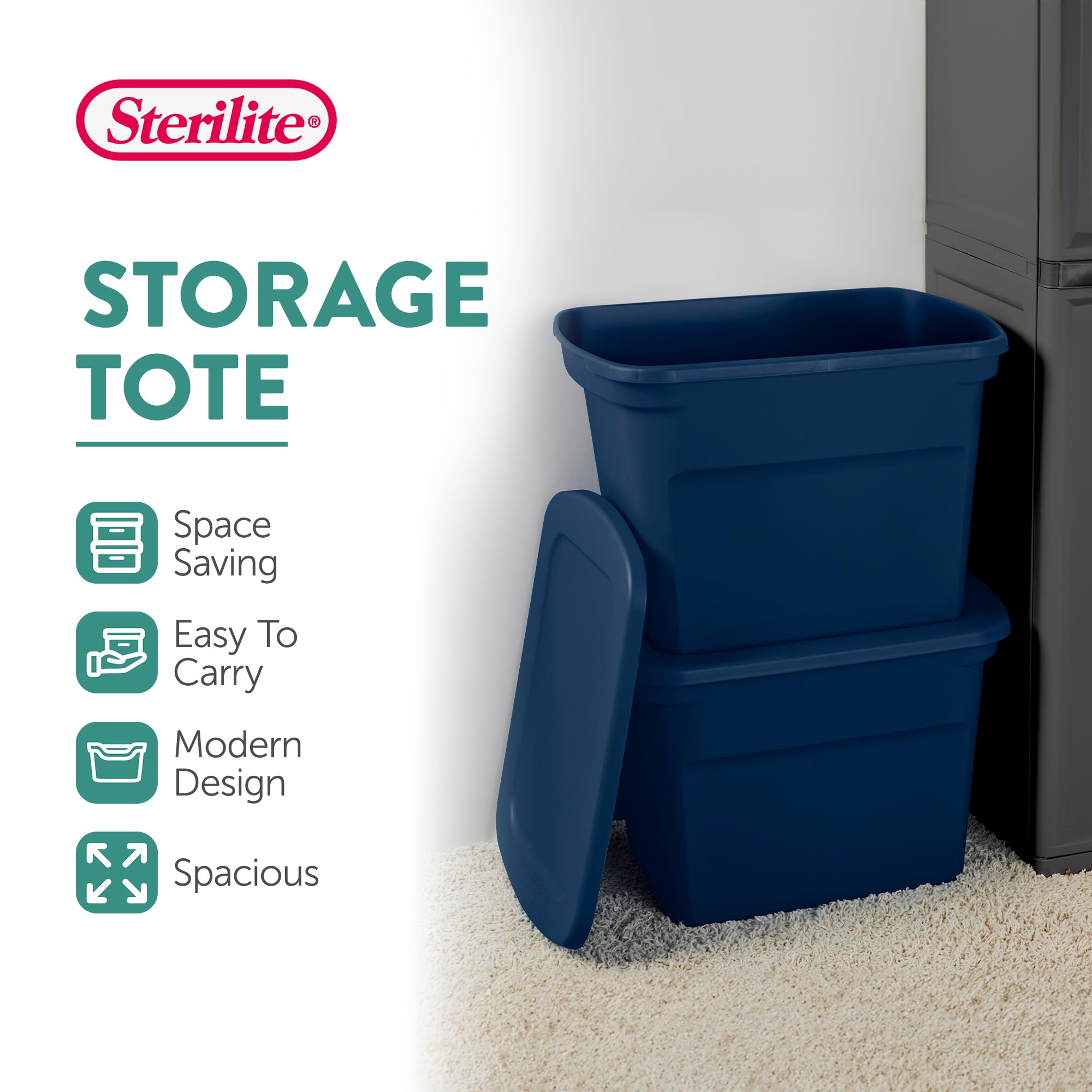 Sterilite 32-Pack 18 Gallon Plastic Storage Bins with Lids - Durable Marine Blue Tote Containers for Home Organization, Garage Storage & Moving Supplies - Perfect for Closet, Basement & Office Organization