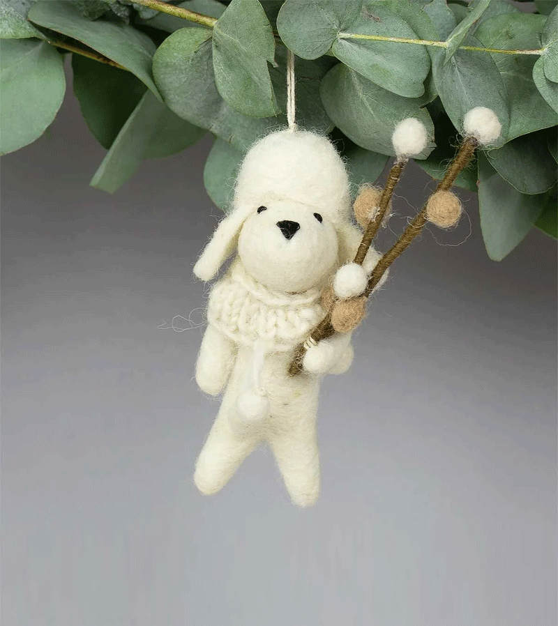 Handmade Poodle Dog Felt Ornament with Willow Branch - AfroArt Christmas Tree Decor for Pet Lovers | Perfect for Holiday Gifts, Home Decor & Dog Themed Parties