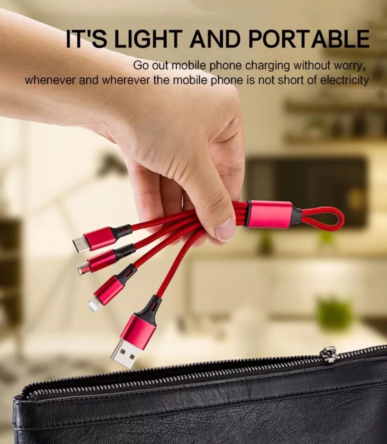 3-in-1 Multi Phone Charger Cable (0.6FT) - Short USB C, Micro USB, Lightning Charging Cord for Android & Apple Devices - Fast Charging for iPhone 16/15, Samsung Galaxy, iPad - Perfect for Travel, Office & Home Use