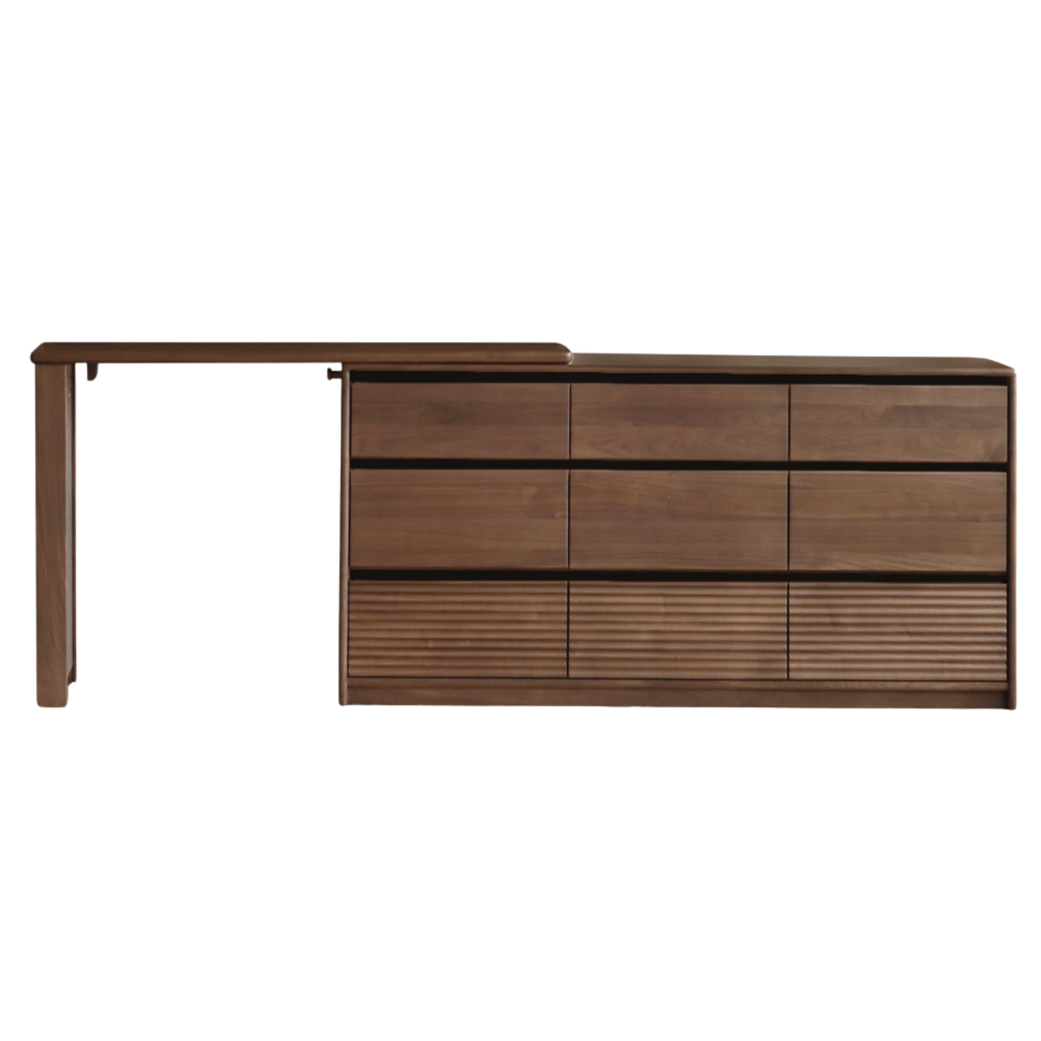 (62.2-101.5)x15.7x43 inch / (158-258)x40x109.3 cm / Rich Dark Walnut color / Table nine-drawer cabinet
