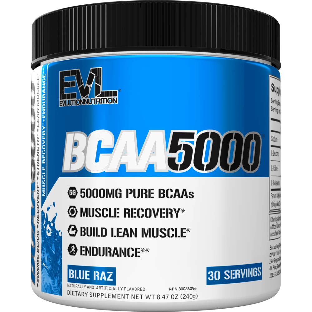 EVLUTION EVL BCAA Powder - 5g Branched Chain Amino Acids Supplement for Men & Women - Post Workout Recovery Drink & Stimulant-Free Pre Workout Energy Powder - Blue Raspberry Flavor | Ideal for Muscle Recovery, Gym Performance & Fitness Enthusiasts